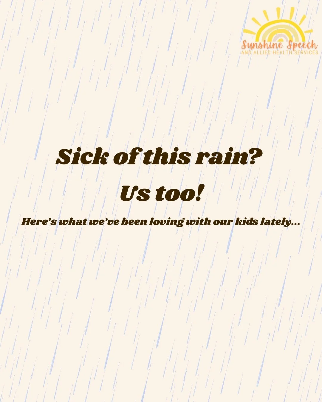 Sick of this rain? Us too! 🌧️
Here are a few simple indoor activities that support movement, communication, regulation and connection - without making playtime feel like therapy.
Save this post for the next rainy day!&nbsp;☔️