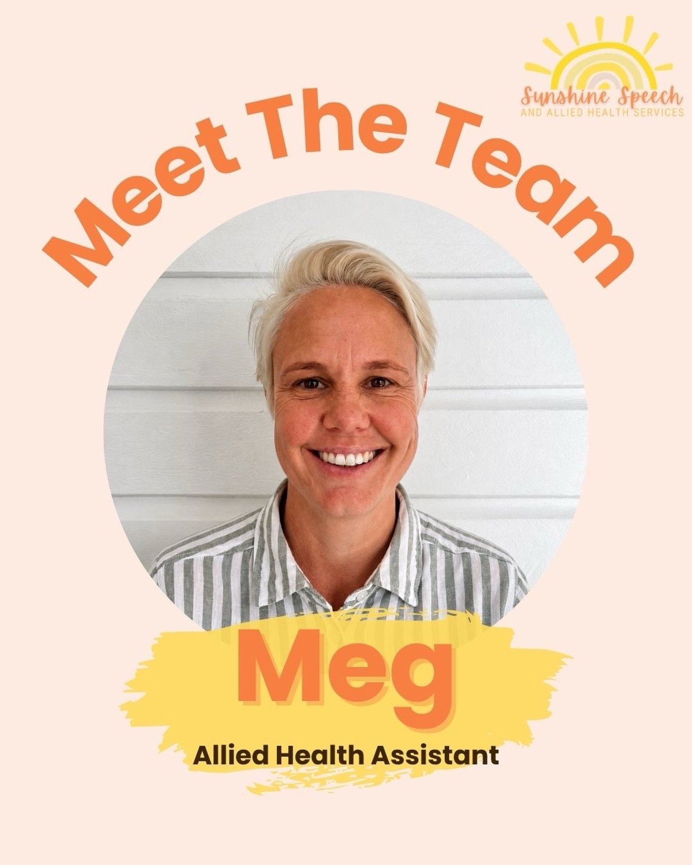 🌟 Meet the Team Monday! 🌟
For our last Meet the Team Monday for now, we&rsquo;re introducing Meg, one of our Occupational Therapy Assistants at Sunshine Speech &amp; Allied Health! 👋

Meg brings over 20 years of experience as an Early Childhood Te