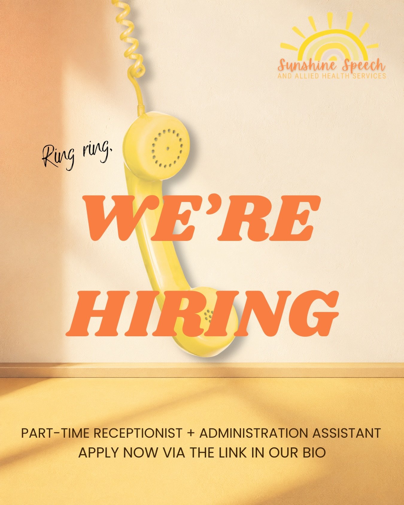 Ring ring&hellip; Sunshine is calling! ☀️📞

Our admin team is growing, and we&rsquo;re looking for a warm, organised and approachable Receptionist / Administration Assistant to join us!

📅 Permanent part-time
☀️ Wednesday, Thursday and Friday
📍 Ba