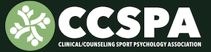 A black and white CCSPA badge that says "Clinical Counseling Sport Psychology Association".