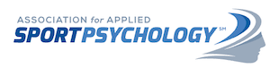 A rectangular white badge that says "Association for Applied Sport Psychology".