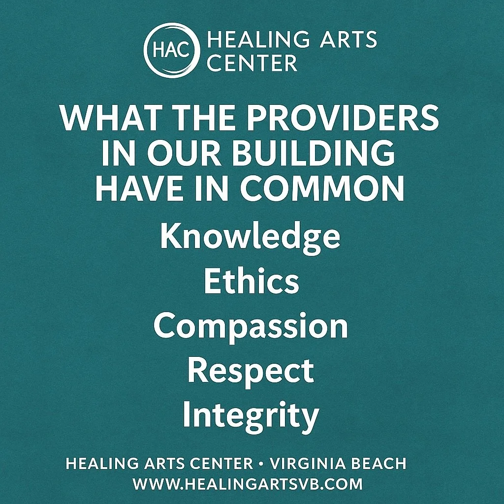 We share space with many providers. We offer different services, and we&rsquo;re connected by the same values:
Knowledge. Ethics. Compassion. Respect. Integrity.

Under one roof:
&bull; Reiki and mindfulness coaching
&bull; Massage and bodywork
&bull