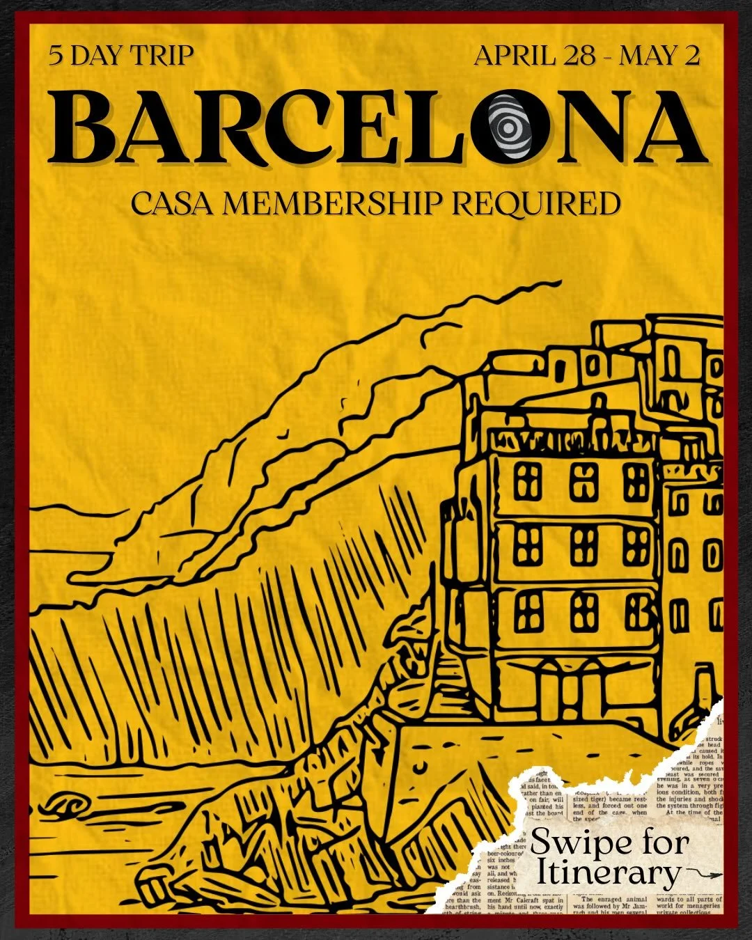 &iexcl;Bienvenidos! CASA&rsquo;s going to Barcelona! 🇪🇸👁️

🗓️ April 28 - May 2 
🎟️ 20 limited spots available for members

Travel Committee is back with a bang! Join CASA for 5 days of sun, music, art, architecture and more ☀️

We&rsquo;ll dance