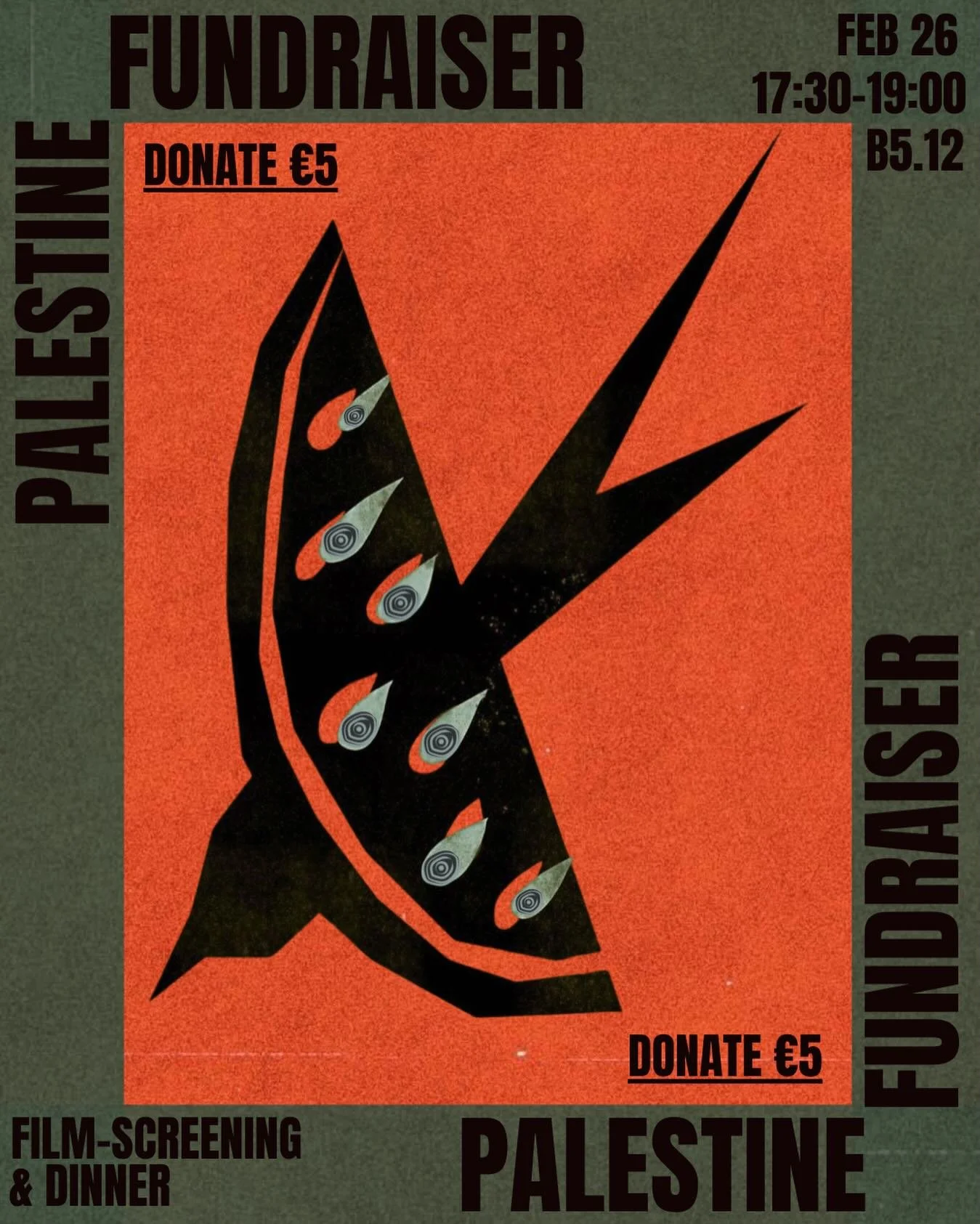 Join us for a dinner &amp; documentary-screening to fundraise for Palestinian farmers 🍉

🗓️ Thursday, February 26
⏰ 17:30-19:30
📍B5.12 - Anthropology Common Room
🎟️ Donate &euro;5 [Link in Bio] or donate at the door by Tikkie or Cash. 

By donati