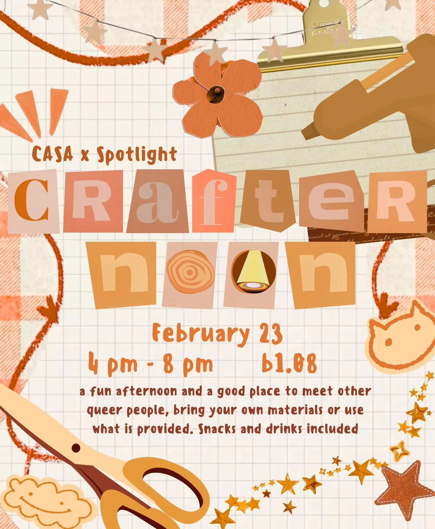 The CASA x Spotlight Crafternoon is where you get to make all sorts of crafts with friends, while being in a queer-friendly space 🎨🧵

🗓️ Monday, February 23
⏱️ 16:00-20:00
📍 B1.08 ABC Common Room

You&rsquo;ll have the free reign to work on your 