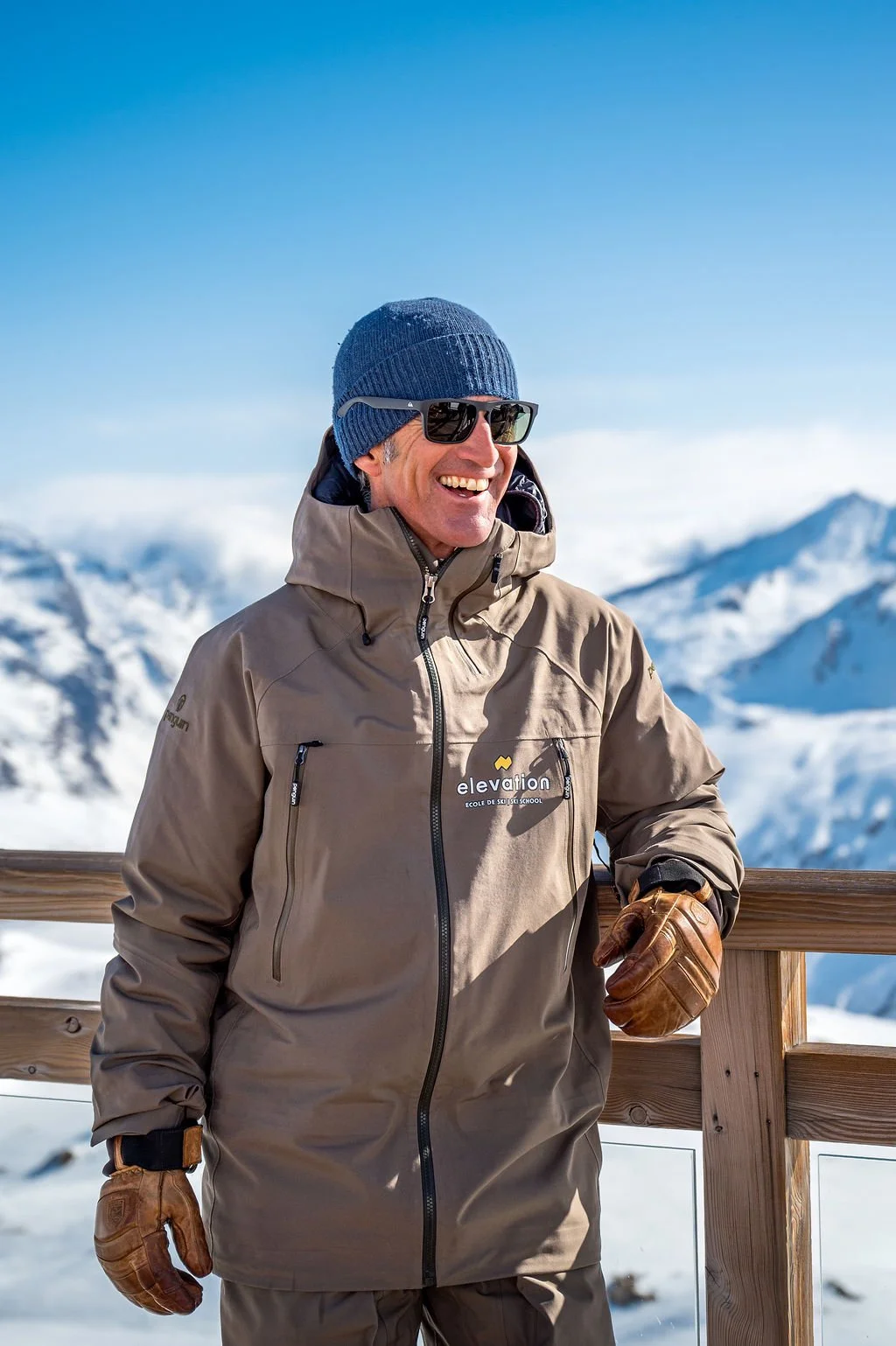 A close up portrait of ski instructor Simon McCombe