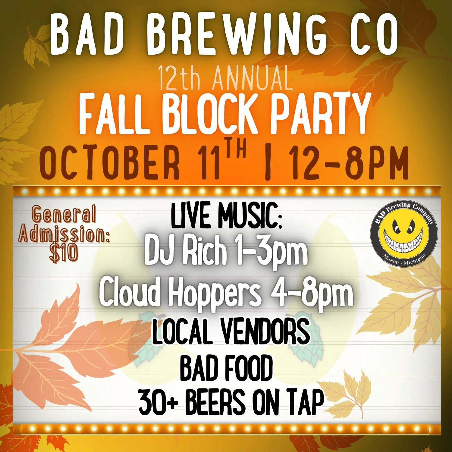 Well after a hot start to the season, Mother Nature has finally heard our plea for some good Fall weather, just in time for our 𝟏𝟐𝒕𝒉 𝑨𝒏𝒏𝒖𝒂𝒍 𝑭𝒂𝒍𝒍 𝑩𝒍𝒐𝒄𝒌 𝑷𝒂𝒓𝒕𝒚 🎉🍂🎃 Join us 𝗦𝗮𝘁𝘂𝗿𝗱𝗮𝘆, 𝗢𝗰𝘁𝗼𝗯𝗲𝗿 𝟭𝟭𝘁𝗵 from noon-8p