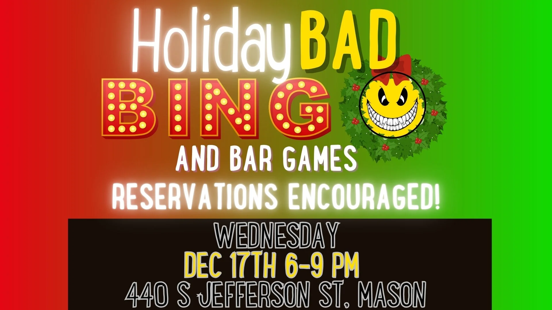 Holiday BAD Bingo and Bar Games with Coat Drive