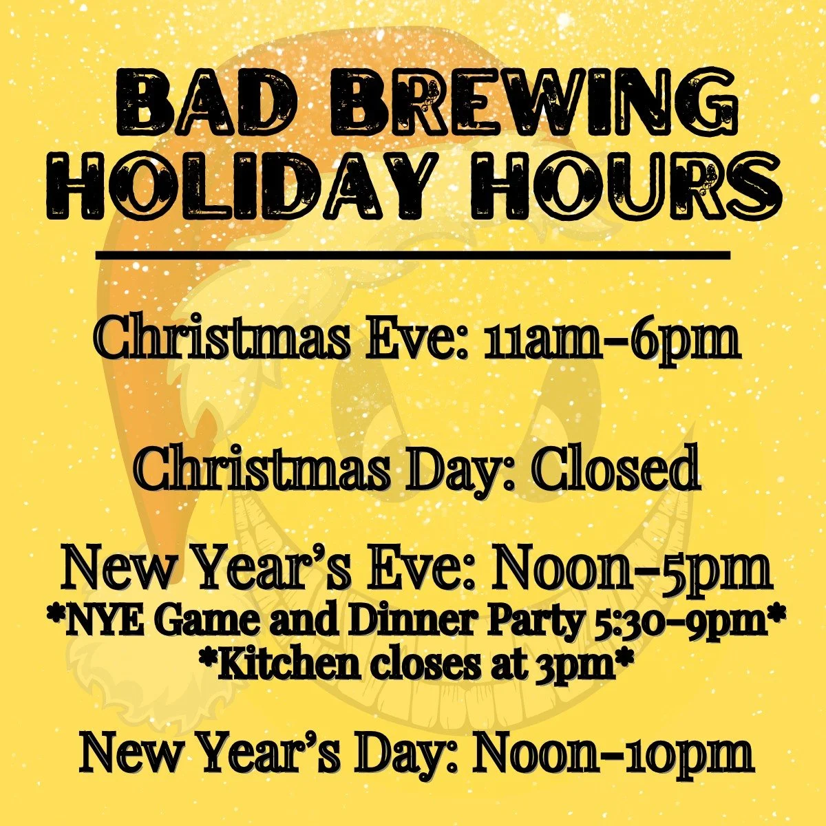𝑴𝒆𝒓𝒓𝒚 𝑪𝒉𝒓𝒊𝒔𝒕𝒎𝒂𝒔 𝑬𝒗𝒆, 𝑩𝑨𝑫𝒅𝒊𝒆𝒔! 🎄 Just a quick heads-up on our holiday hours. We&rsquo;re open today from 11am&ndash;6pm, with just enough time to pre-game for your celebrations or grabbing to-go cans and growlers. Wishing you 