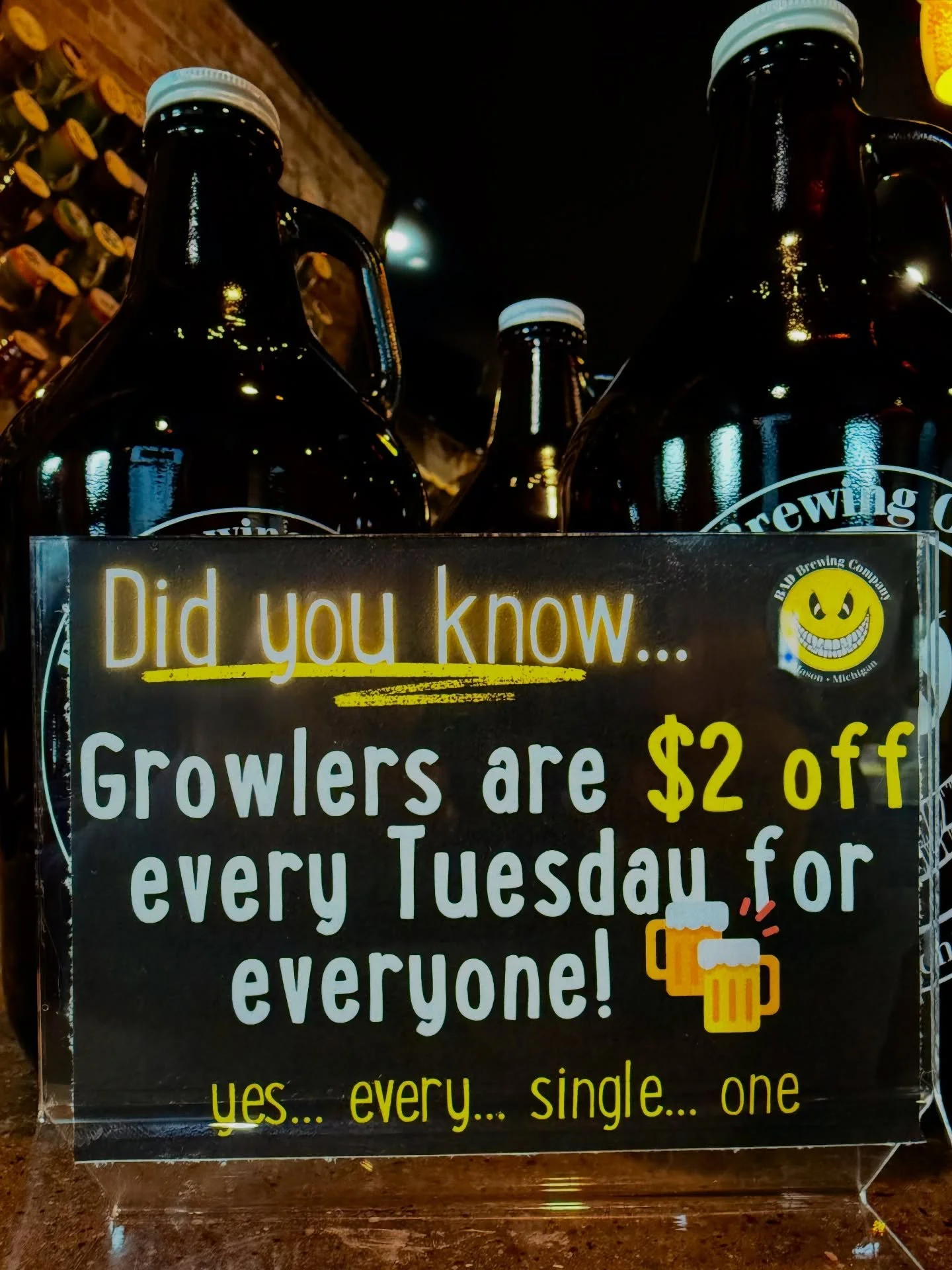 Friendly reminder for those who need it: $2 off growler fills every Tuesday. Yes, for everyone! (Those over 21 of course)

Check out our incredible menu and all of our upcoming events by heading to www.BADBrewing.com or head to our bio for our link-t