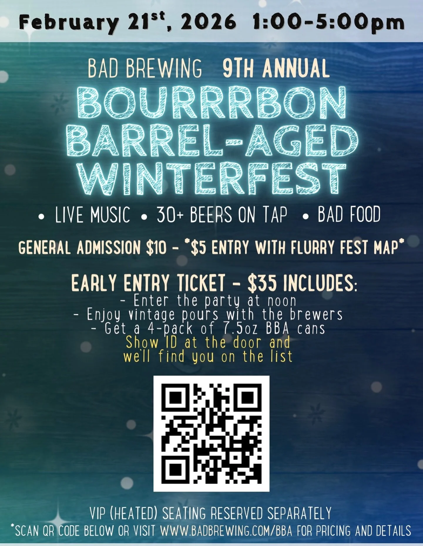 We&rsquo;re only 2 weeks away from our 9th Annual 𝑩𝒐𝒖𝒓𝒓𝒓𝒃𝒐𝒏 𝑩𝒂𝒓𝒓𝒆𝒍-𝑨𝒈𝒆𝒅 𝑾𝒊𝒏𝒕𝒆𝒓𝒇𝒆𝒔𝒕 - Come party in the street with us February 21st from 1-5pm with live music, BAD food specials, street games, and 30+ brews, ciders, and m