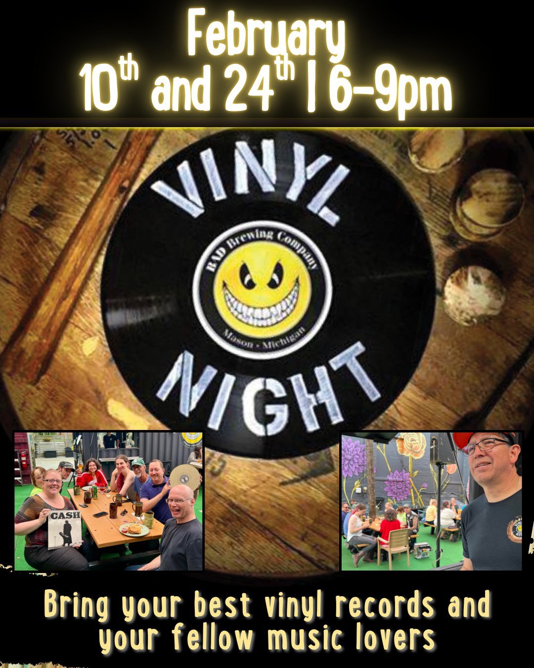 Time to dust off your records and bring them to Vinyl Night here at BAD! Join DJ Rich two Tuesdays each month, and this month we're jammin' out 𝗙𝗲𝗯𝗿𝘂𝗮𝗿𝘆 𝟭𝟬𝘁𝗵 𝗮𝗻𝗱 𝟮𝟰𝘁𝗵 𝗳𝗿𝗼𝗺 𝟲-𝟵𝗽𝗺. Come on over, grab a beer, listen to your mu