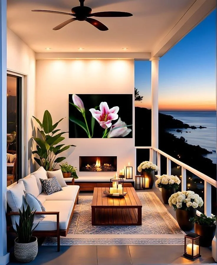 Large floral wall art above sofa in modern interior