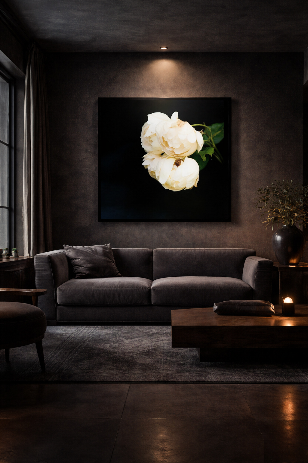 Elegant peony print in moody living room.png