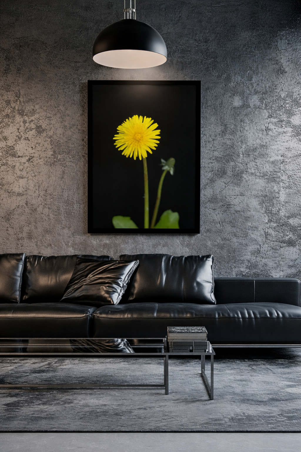 Close up of dandelion seeds floating against black background in fine art photography
