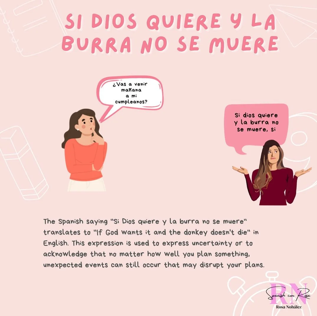 🇪🇸 SI DIOS QUIERE Y LA BURRA NO SE MUERE

🇺🇸 If good wills and the donkey doesn&rsquo;t die

We use this saying to express hope that something will happen as planned, but with awareness that unexpected events may occur. 

Do you use this saying i
