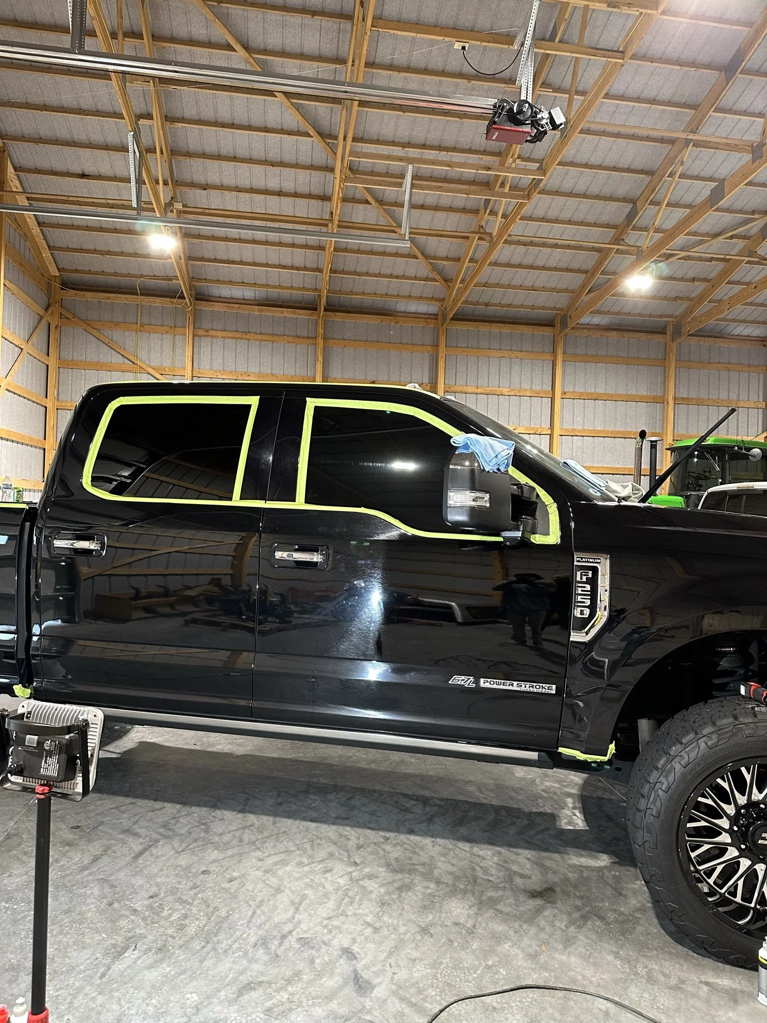 black truck in garage