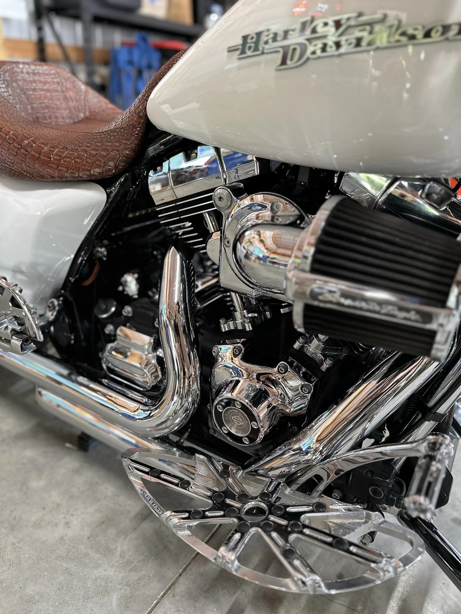 clean Harley Davidson motorcycle detail