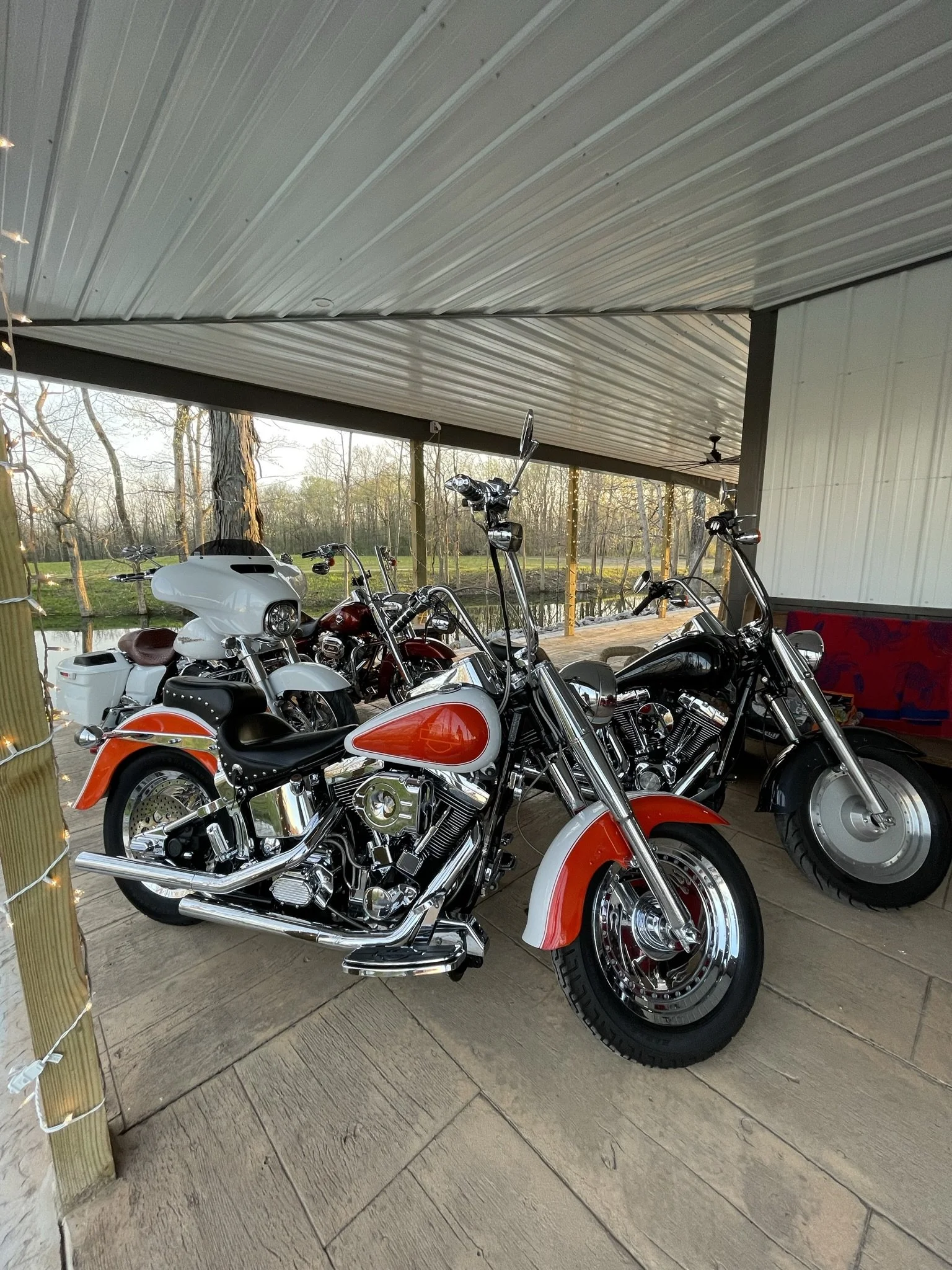 clean red motorcycle and black motorcycle