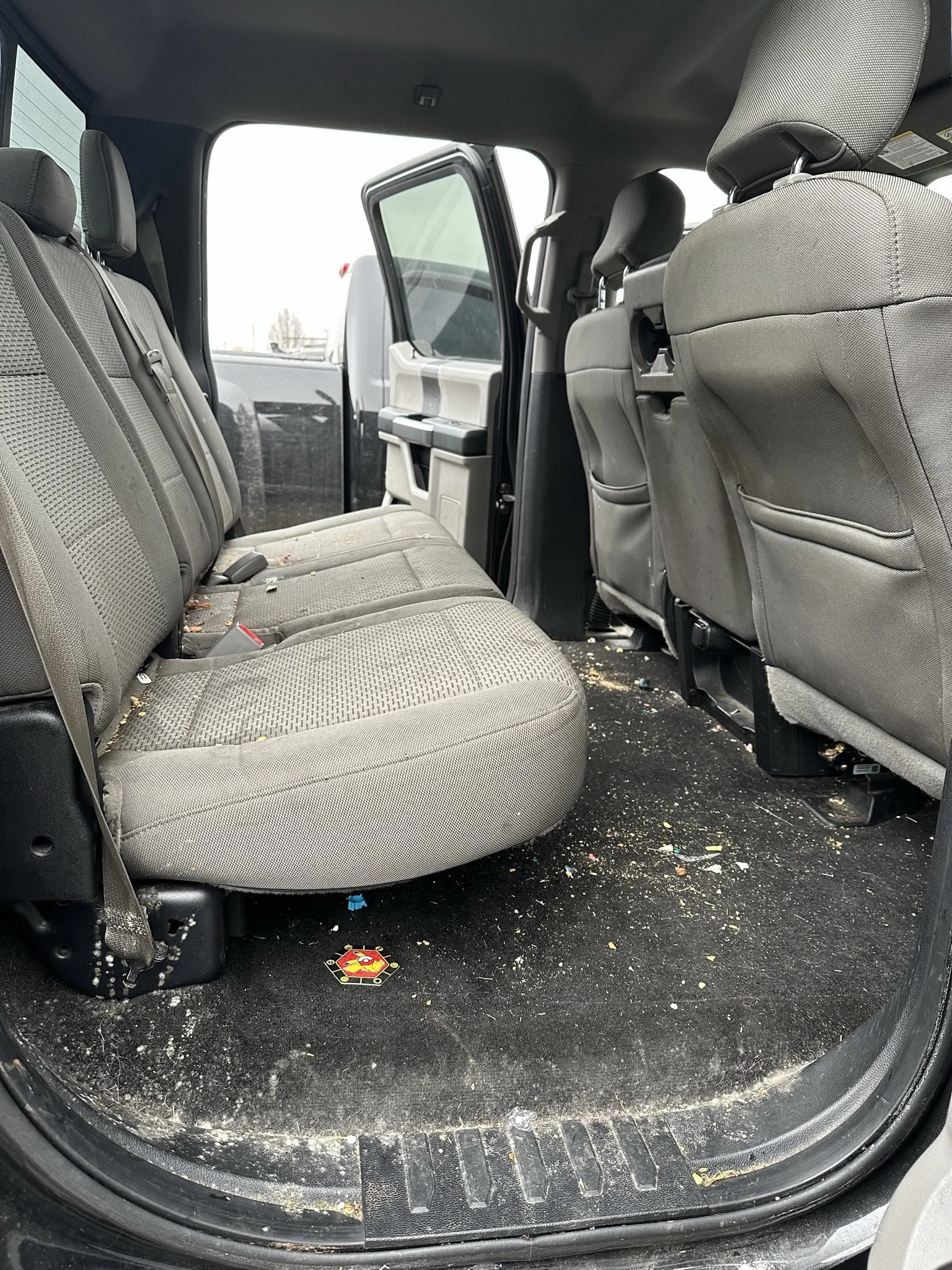 dirty back seats of truck