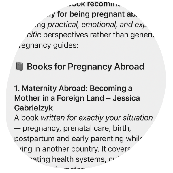 Screenshot from Dani about the book maternity abroad by Jessica Gabrielzyk
