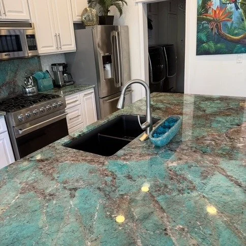 One-of-a-kind turquoise granite throughout this custom island home ✨

You won't find this anywhere else on Ambergris Caye &mdash; rare turquoise granite countertops specially sourced for Casa De Silva. This 4BR/3BA custom home was built for serious i