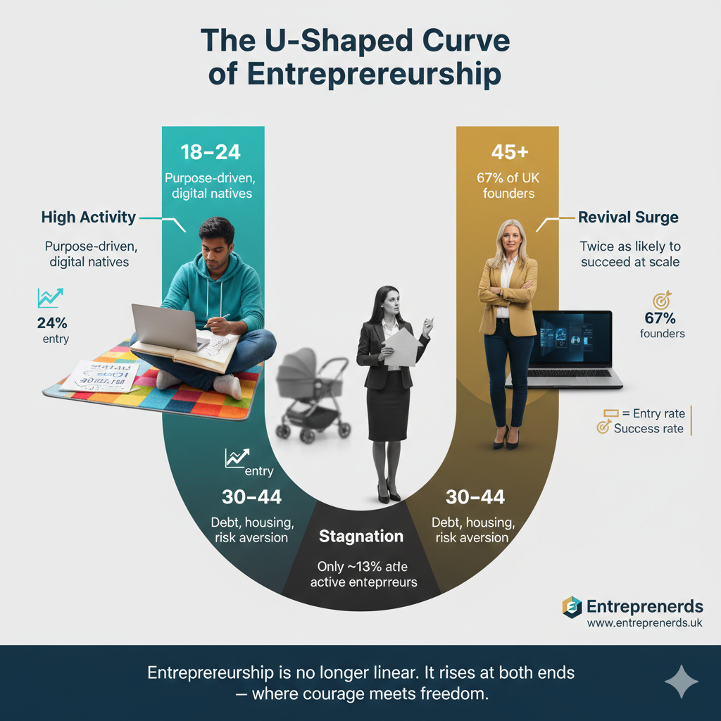 The U-Turn in Entrepreneurship: Gen Z, the Frozen Middle, and the Second Act Surge
