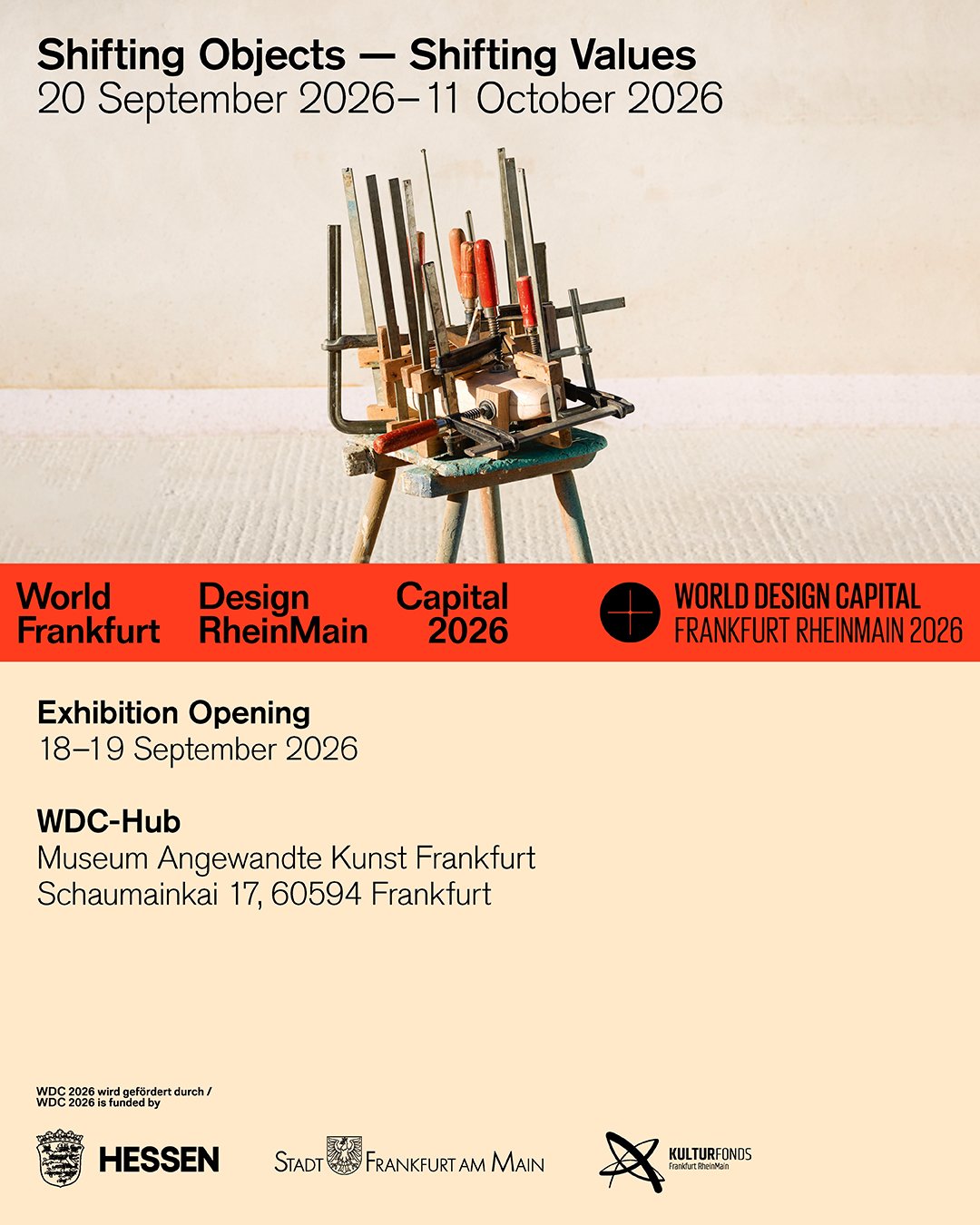 Tanja Kirst Studio participates in Shifting Objects – Shifting Values as part of World Design Capital Frankfurt RheinMain 2026. The exhibition is presented at the WDC-Hub at Museum Angewandte Kunst Frankfurt from 20 September–11 October 2026.