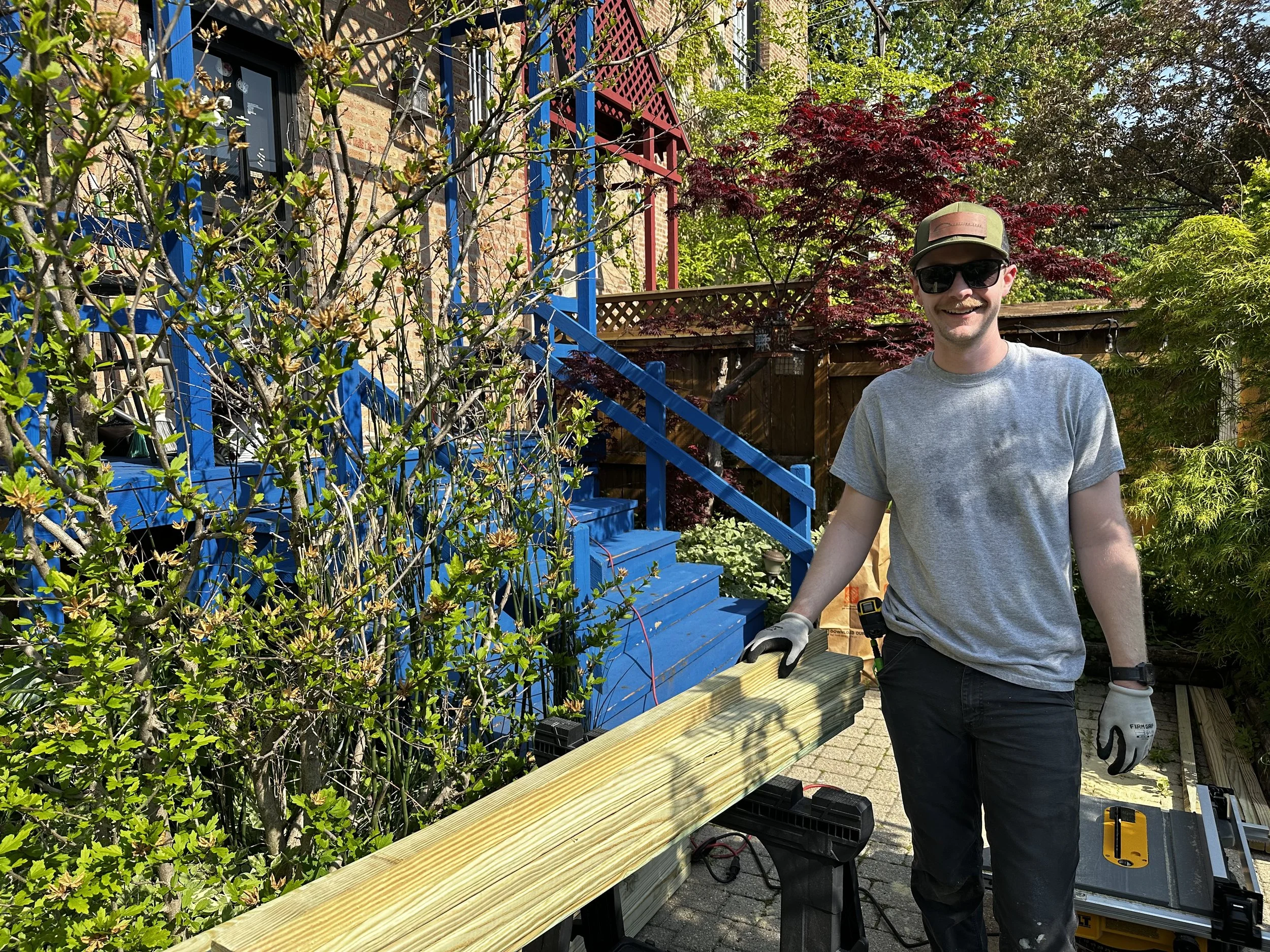 Oranssi carpenter using bench saw