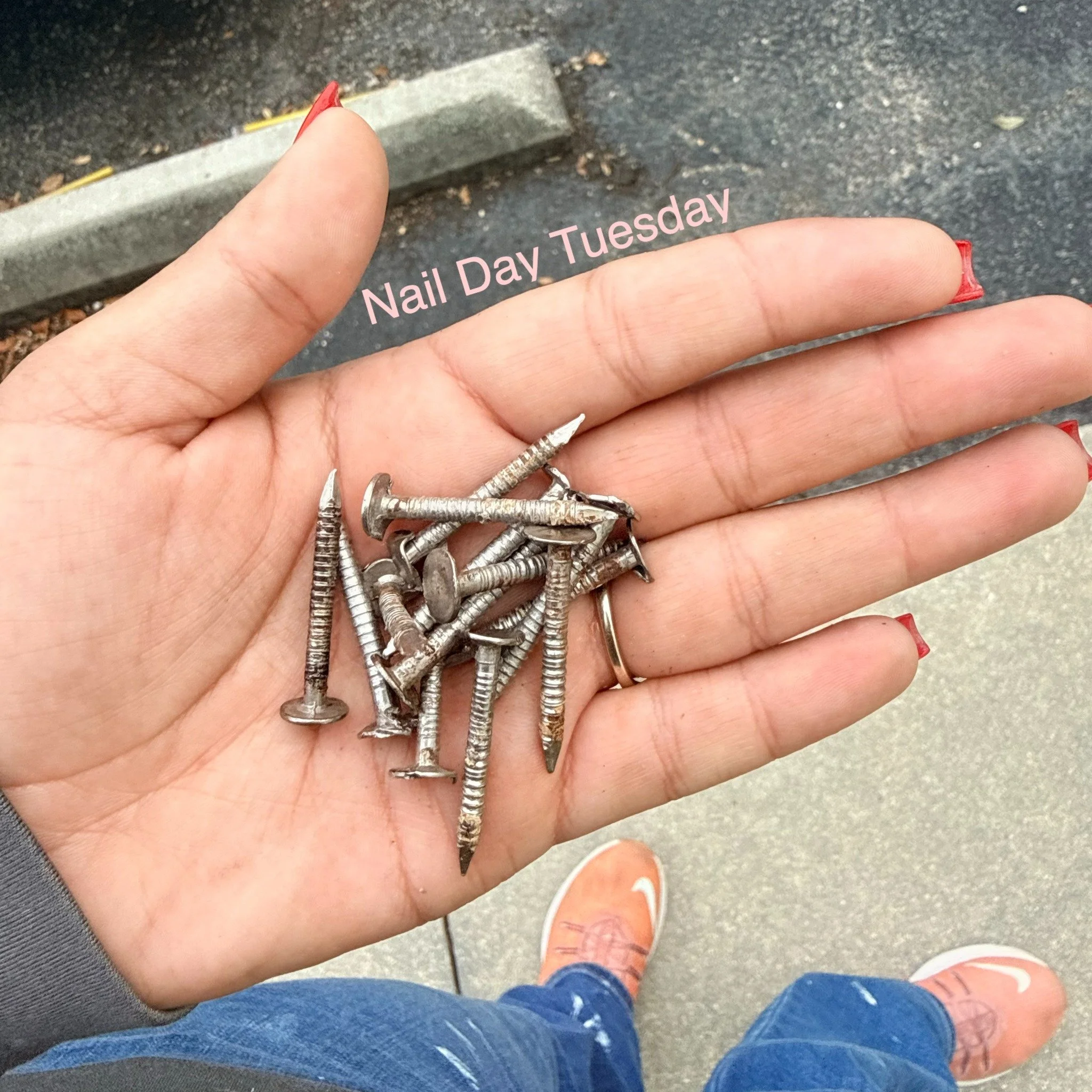 Red nails. Silver nails. On a serious note: Make sure your roofer (ignore if you hired Reputation Roofing) picks up all leftover nails, screws, and anything sharp that doesn't belong in your yard. These can harm your lawn equipment or end up on someo