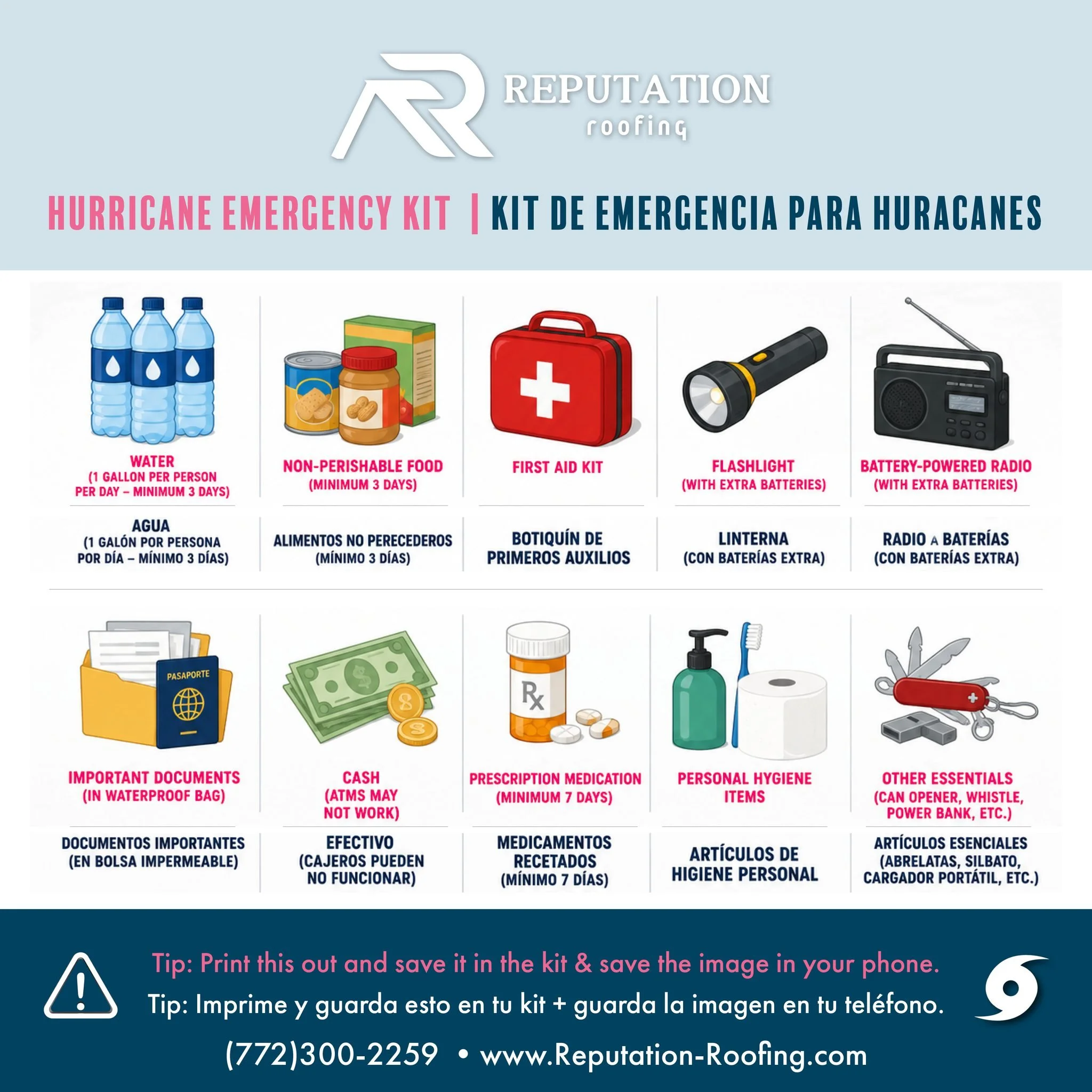 Hurricane season is here. Don&rsquo;t wait until it&rsquo;s too late. Prepare your emergency kit today and stay ready for whatever comes your way. Stay safe, stay prepared. 🌀

La temporada de huracanes ya est&aacute; aqu&iacute;. No esperes hasta qu