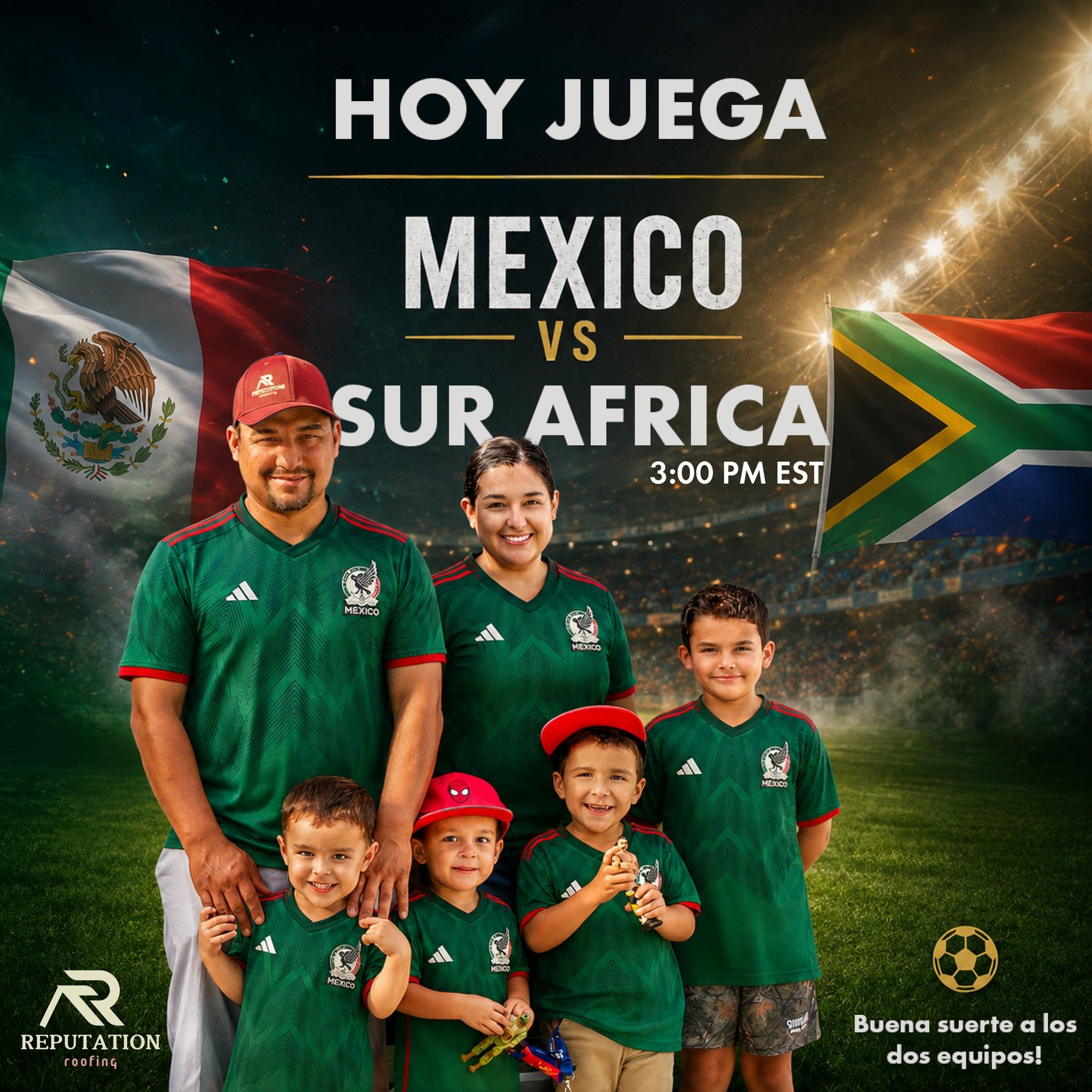 Corranle 'pa la casa que ya casi empieza el juego! Y que VIVA MEXICO ca&ntilde;ones! 🇲🇽 🏆

Presuman sus camiesetas, sus botanas, y sus pachangas mundialistas en los comentarios. ⚽

#FIFAWorldCup2026 #ReputationRoofing #MasMexicanosQueElChile #Viva