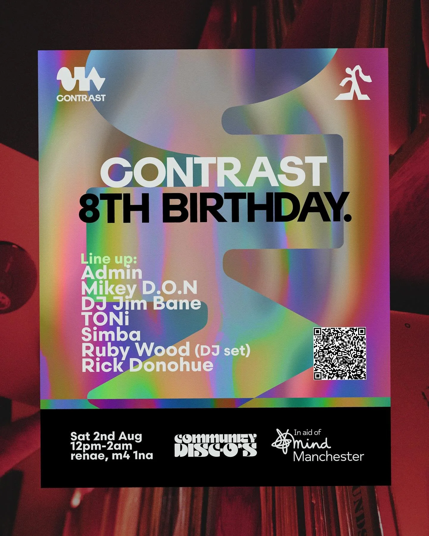 Contrast is 8! 🥳

We&rsquo;re so thankful to all our DJs and clients who make this business possible... we couldn&rsquo;t do it without you.

In celebration of our birthday, we&rsquo;re taking over new NQ stalwart renae for a full day-into-night boo