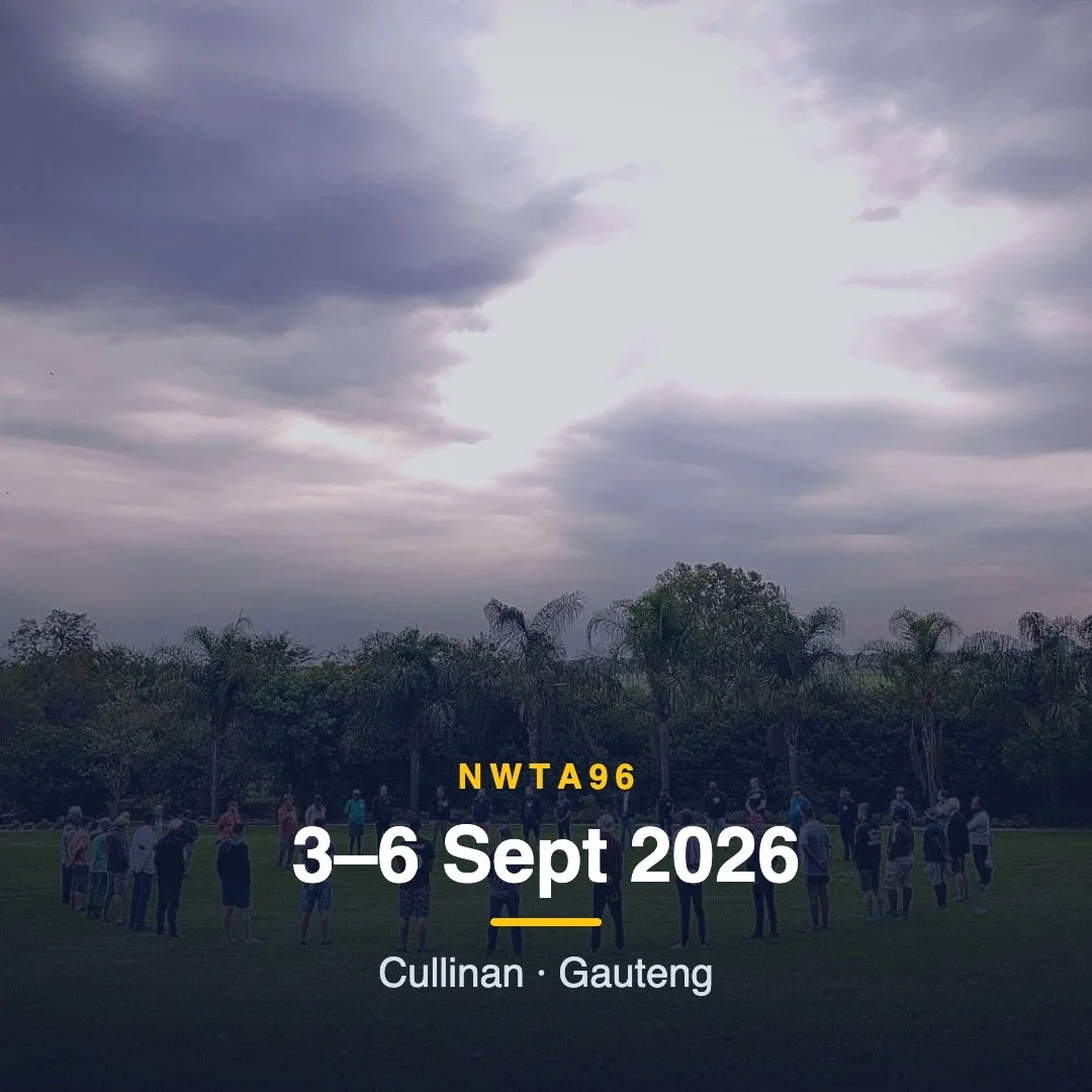 A group of people standing in a circle on a grassy field under a cloudy sky in Cullinan, Gauteng, with trees in the background and text overlay indicating an event from September 3 to 6, 2026.