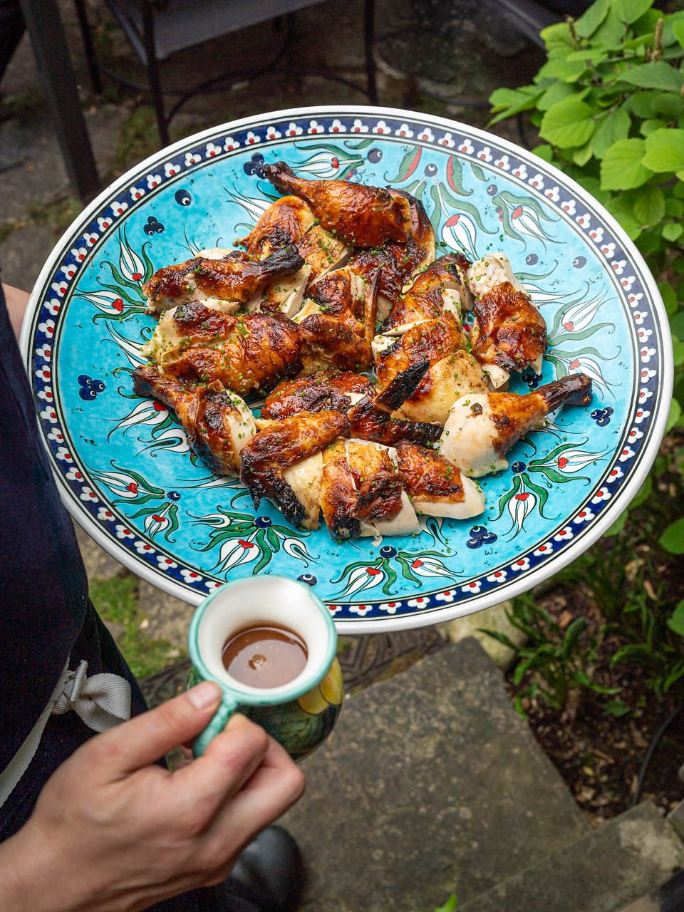 Buttermilk Brined Rotisserie Chicken with Mustard Jus