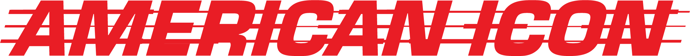 Stylized red text spelling 'American' with a black background and horizontal lines crossing through the letters.