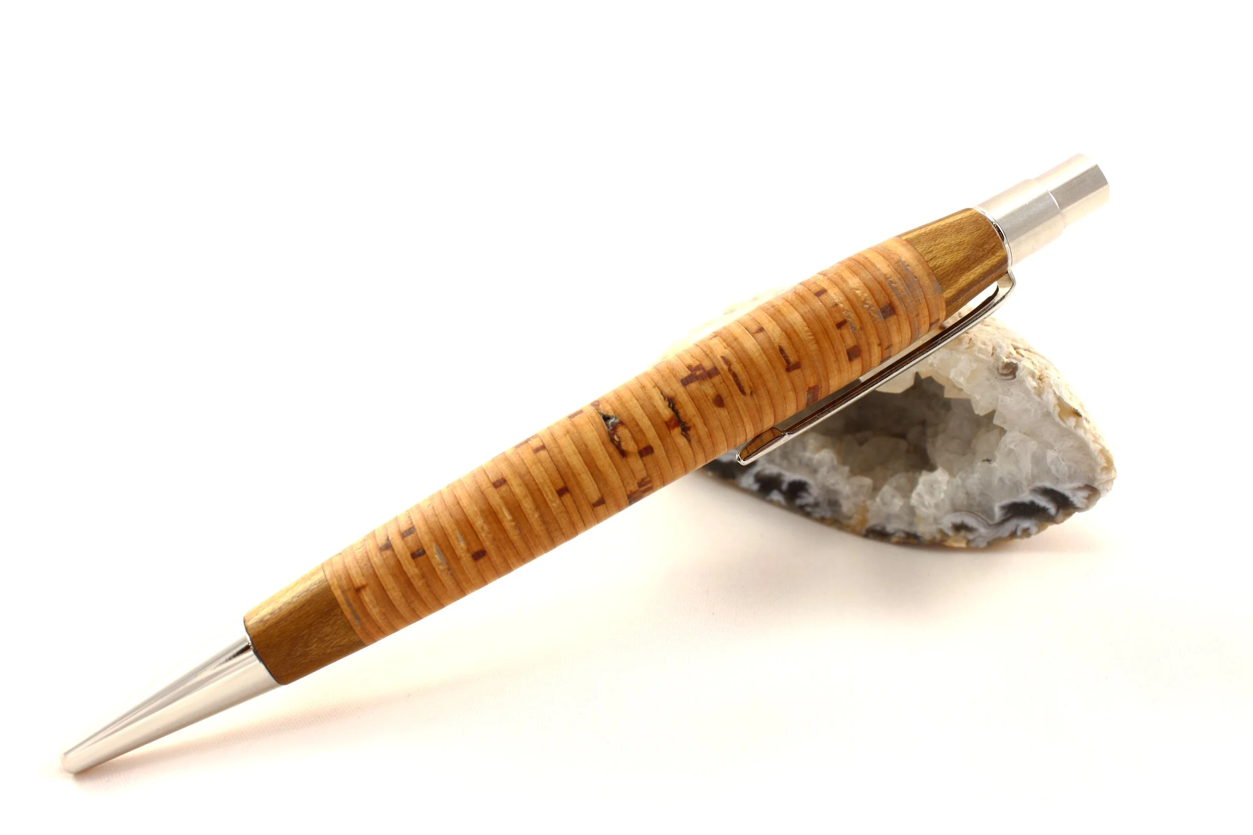 Klickkugelschreiber aus Goldregen und Birkenrinde