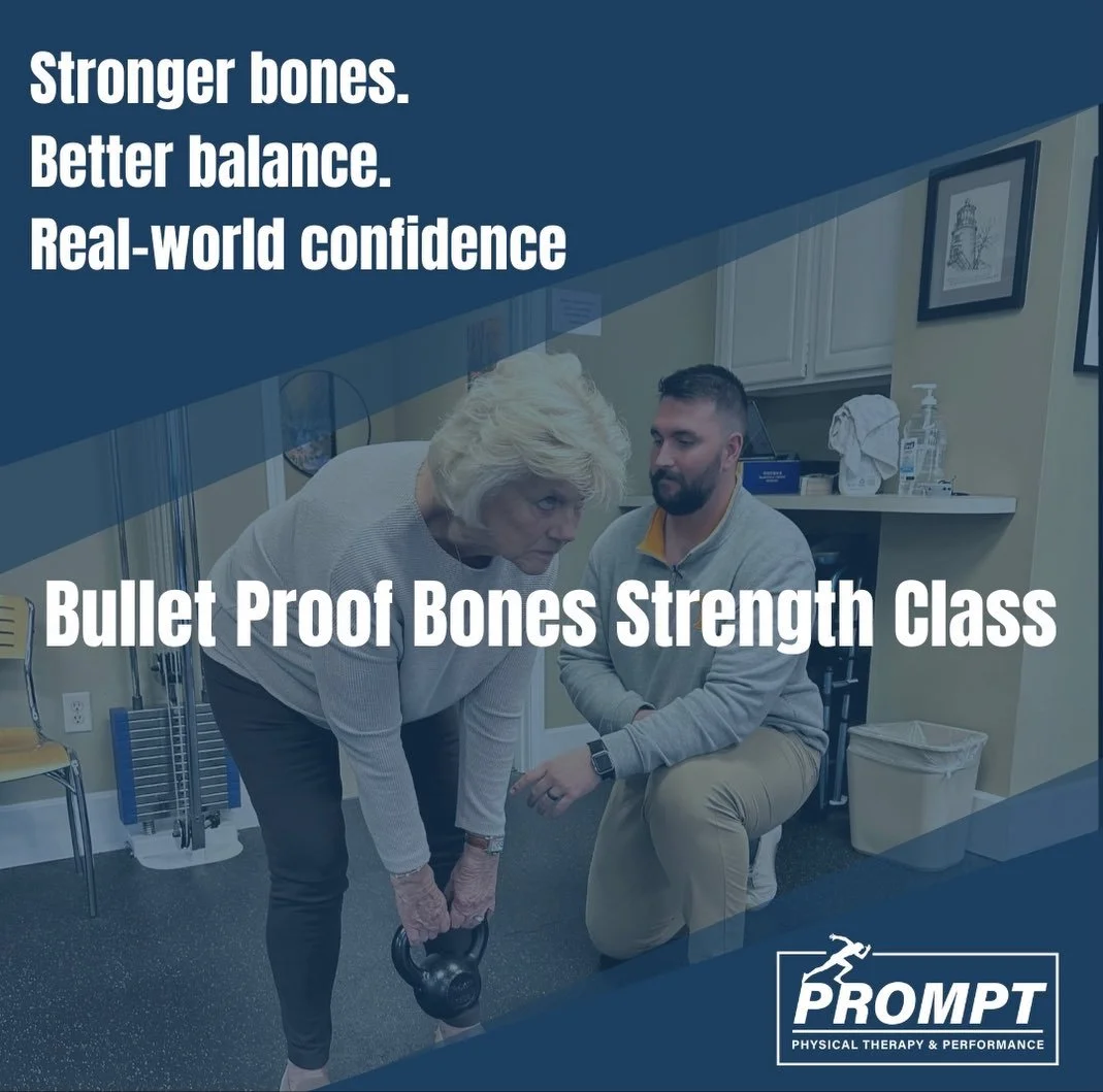 Bones respond to challenge. Lifting safely and progressively under the guidance of a Doctor of Physical Therapy helps maintain bone density and reduce fracture risk with age.

For more questions reach out to us:
Email: clayton@promptphysicaltherapy.c