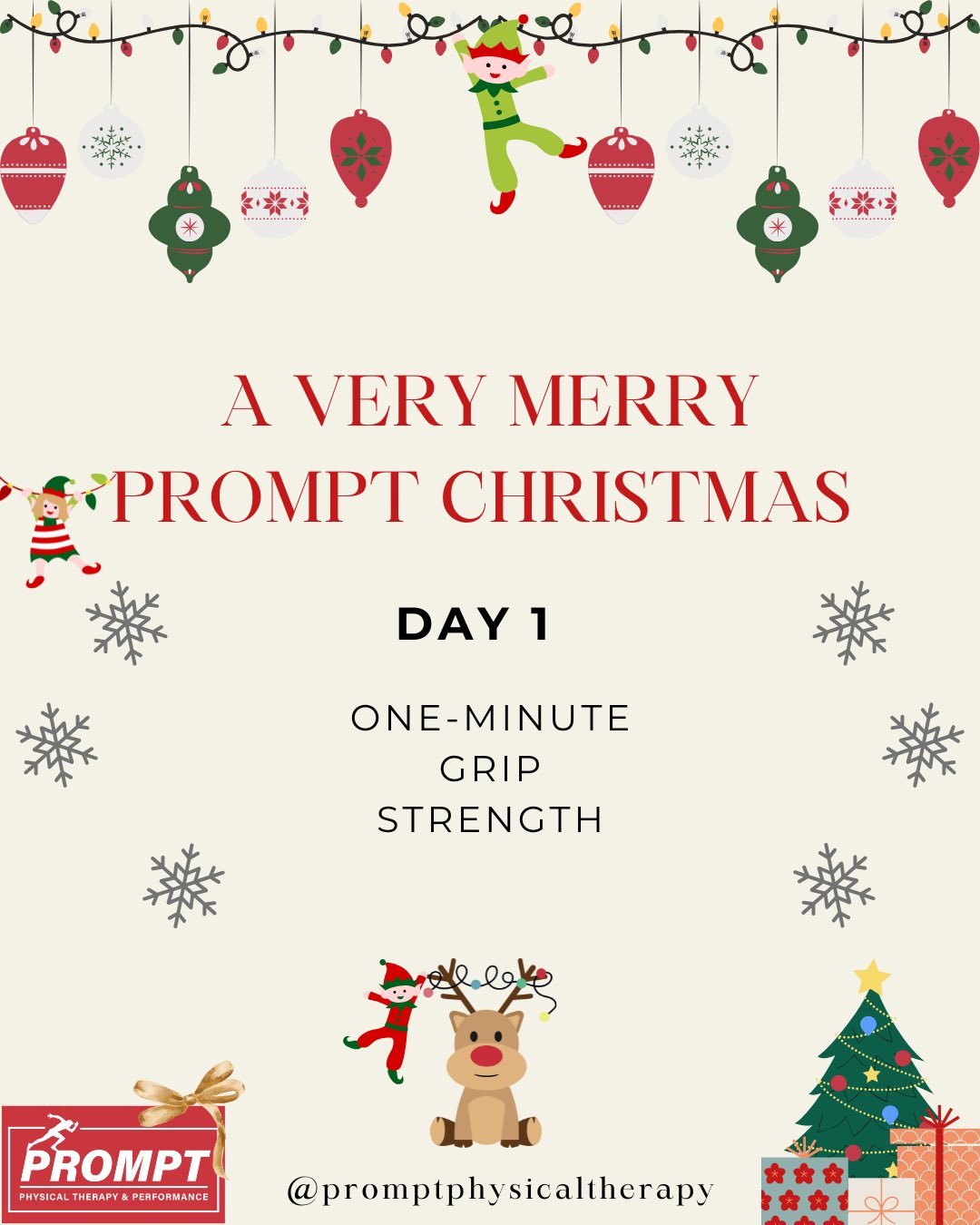 A Very Merry PROMPT Christmas is starting today! Day 1 highlights the importance of grip strength for overall health and longevity. 
Do you know your grip strength? Give one of these two tests a try and comment below.