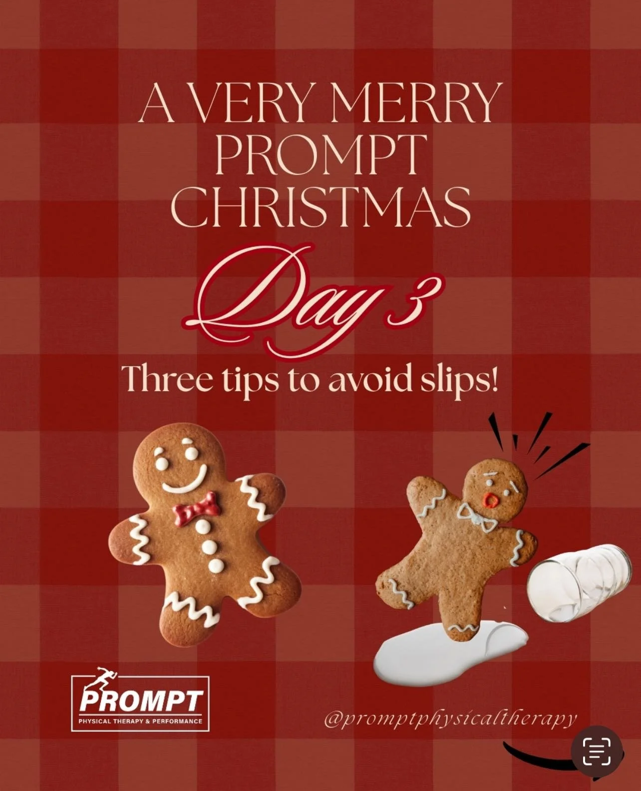 Kicking off Day 3 of PROMPT&rsquo;s 12 Days of Christmas Challenge with some helpful safety tips for slips and falls with our winter weather. Always check for ice! ❄️