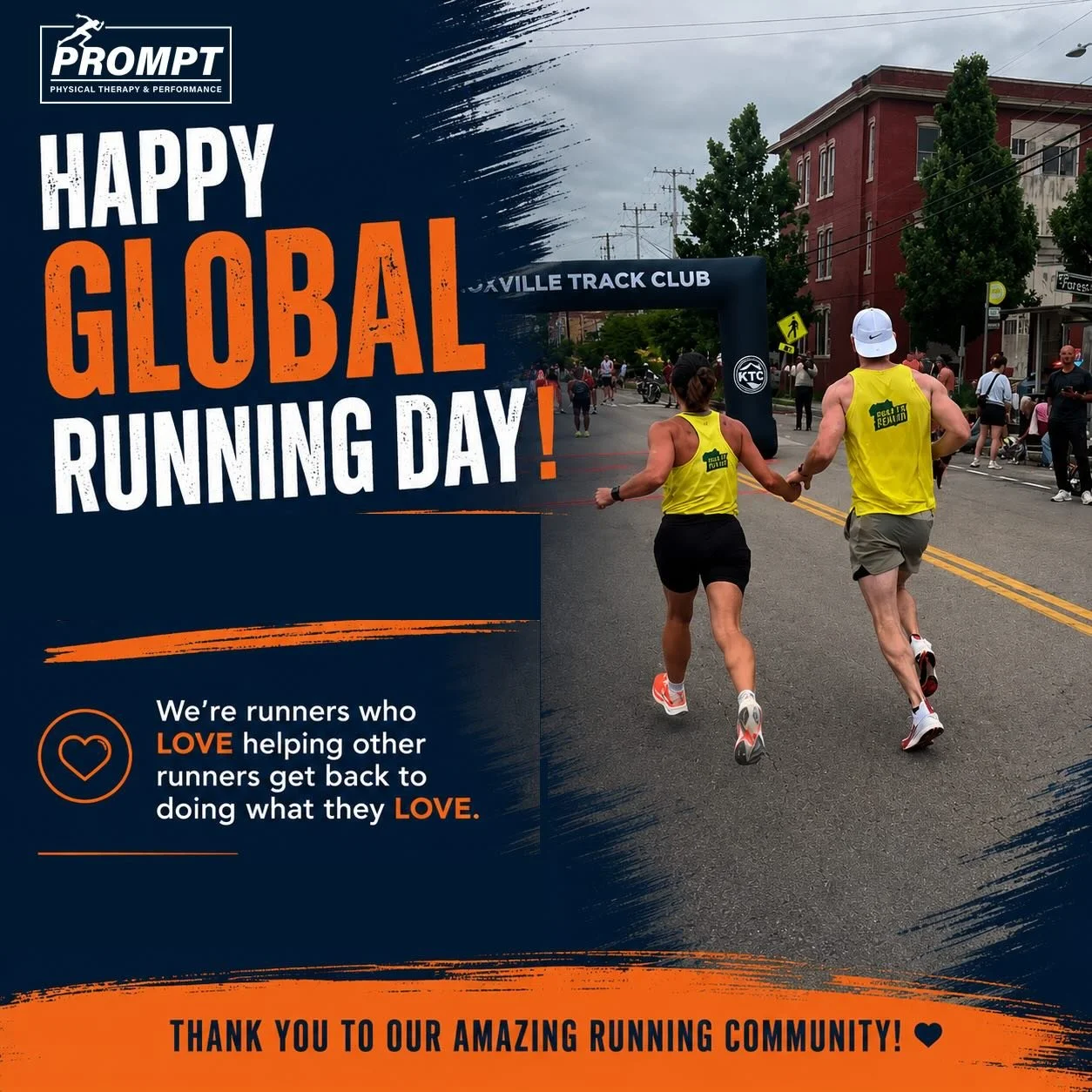 Happy Global Running Day!

We&rsquo;re runners who love helping other runners get back to doing what they love. Whether you&rsquo;re chasing a PR, training for your next race, or simply running for the joy of it, we&rsquo;re here to help keep you mov