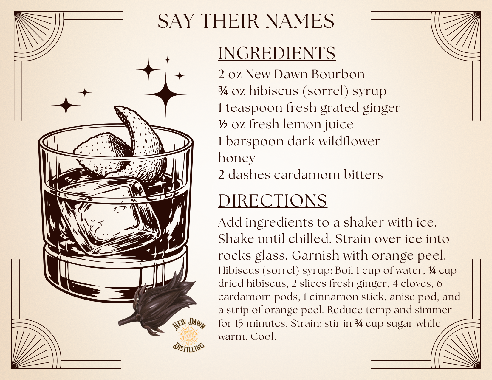 Say Their Names hibiscus bourbon sour printable recipe card
