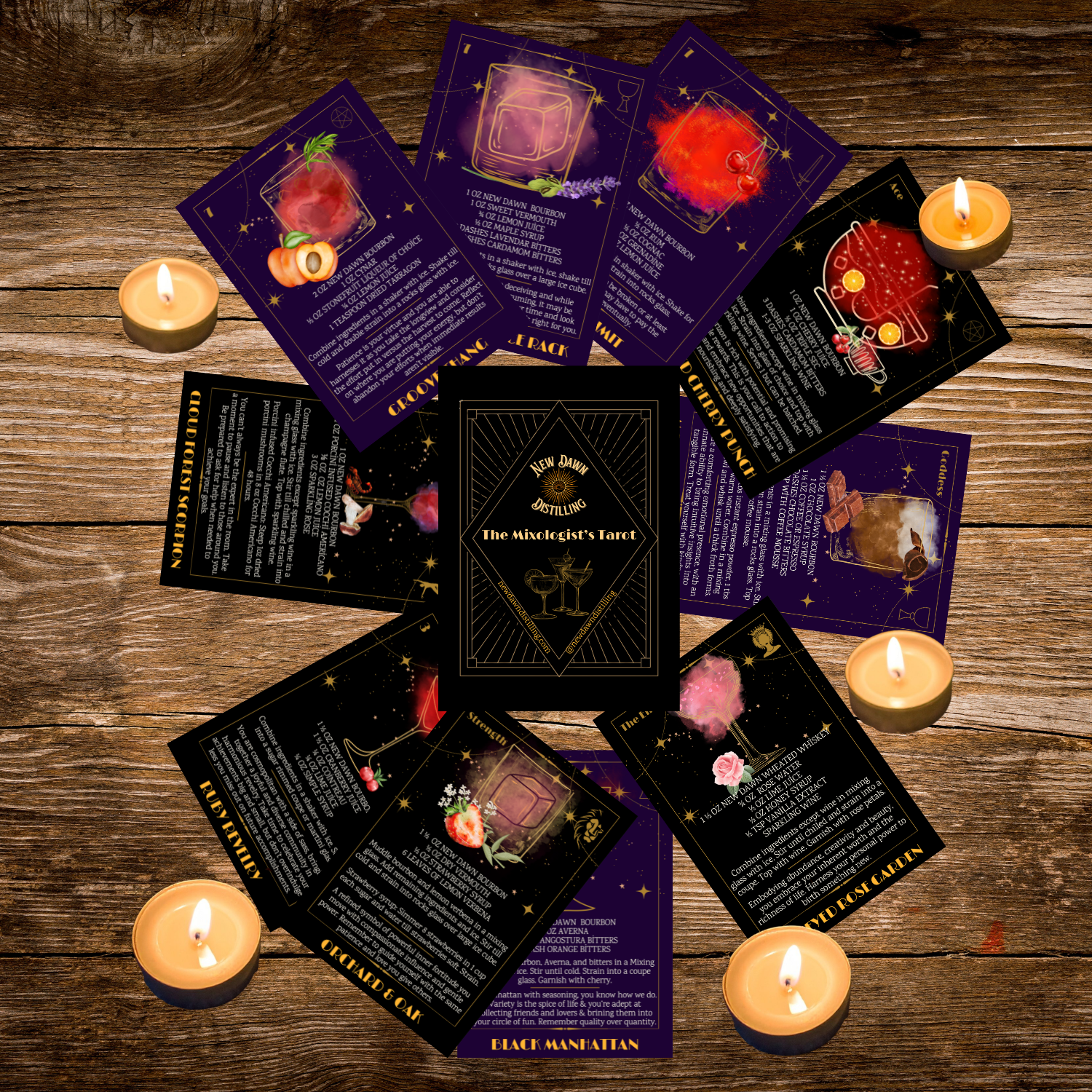 Mixologist's Tarot deck with cocktail recipe cards