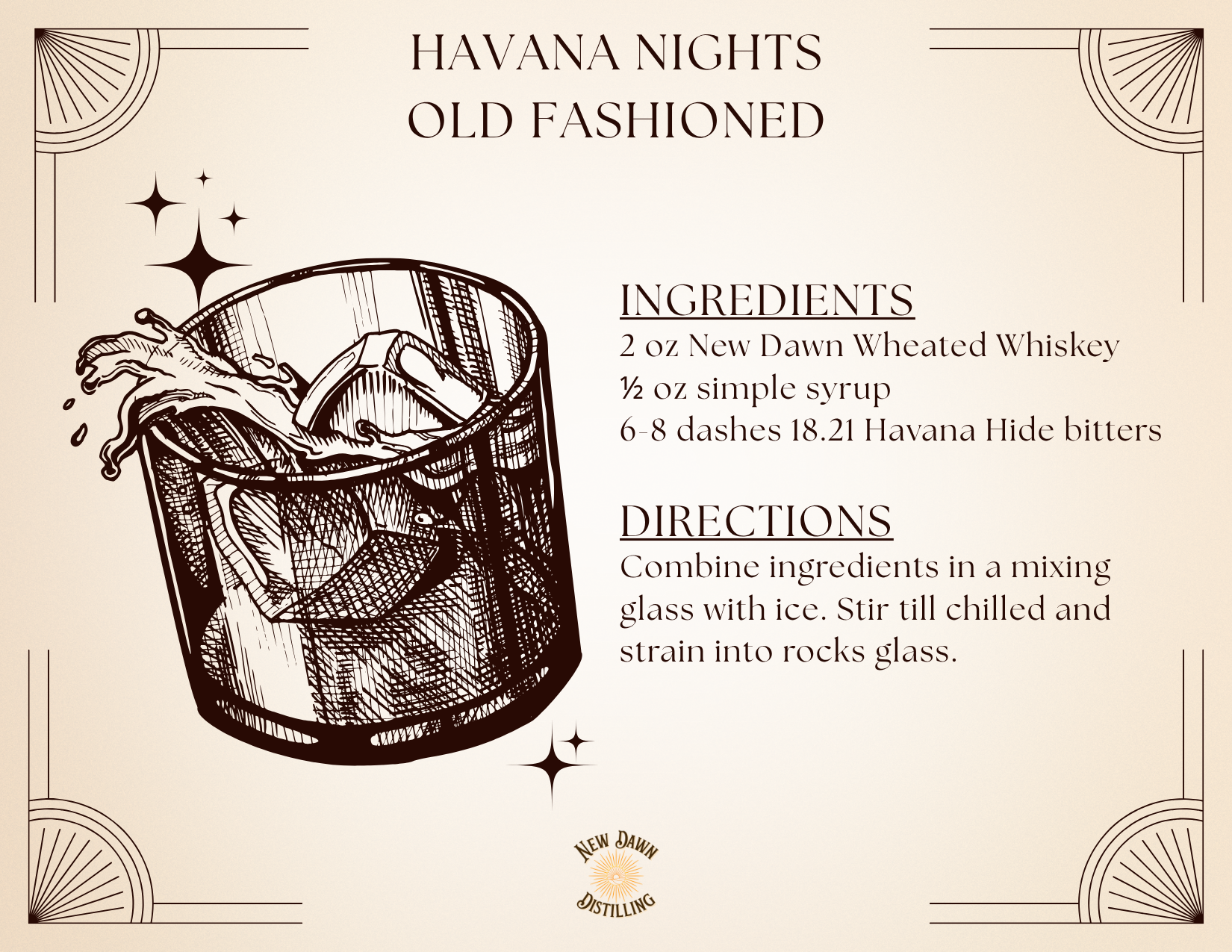 Havana Nights Old Fashioned - New Dawn Wheated Whiskey Old Fashioned printable recipe card