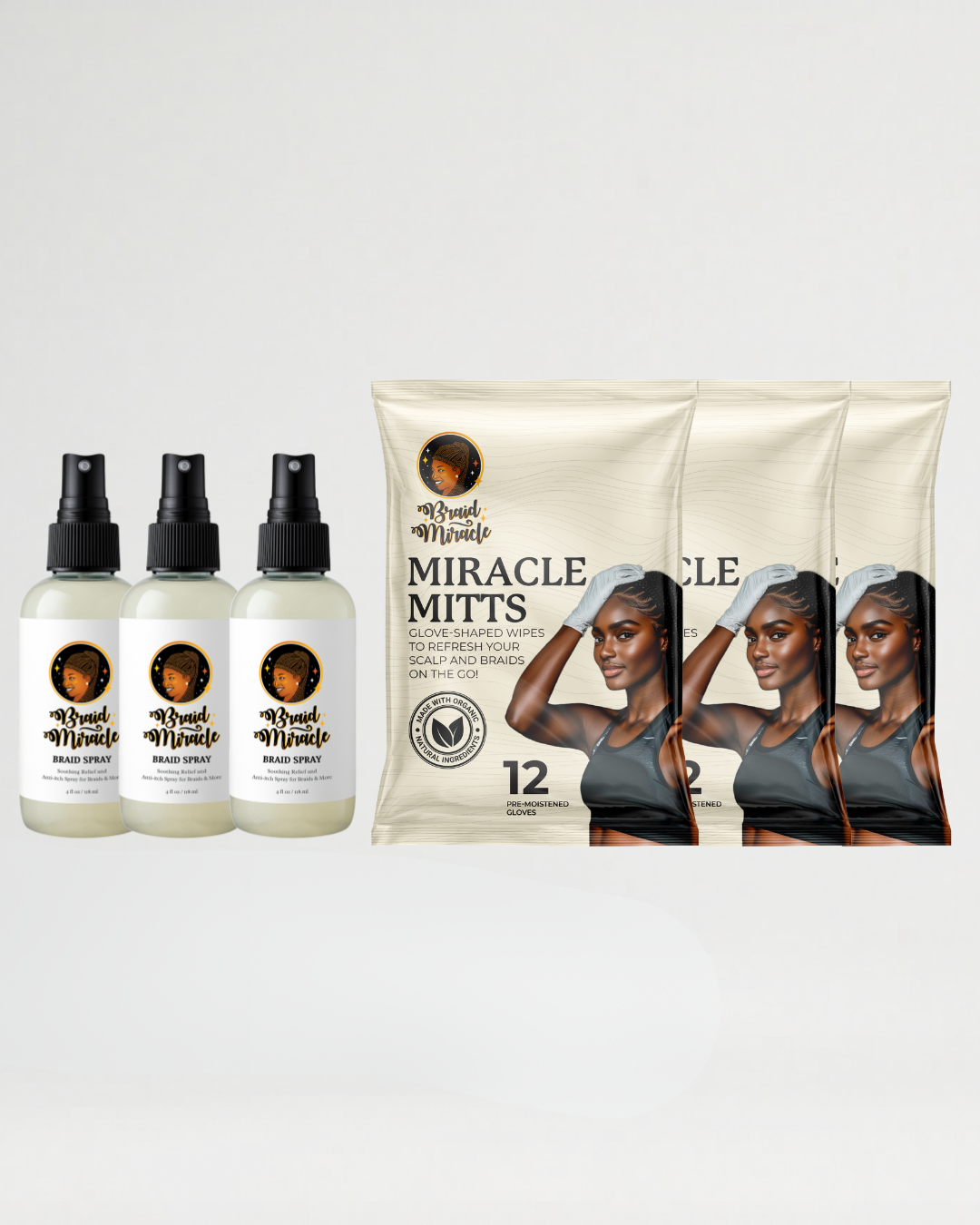 Professional Braider Pack: 3 Mitts + 3 Braid Sprays