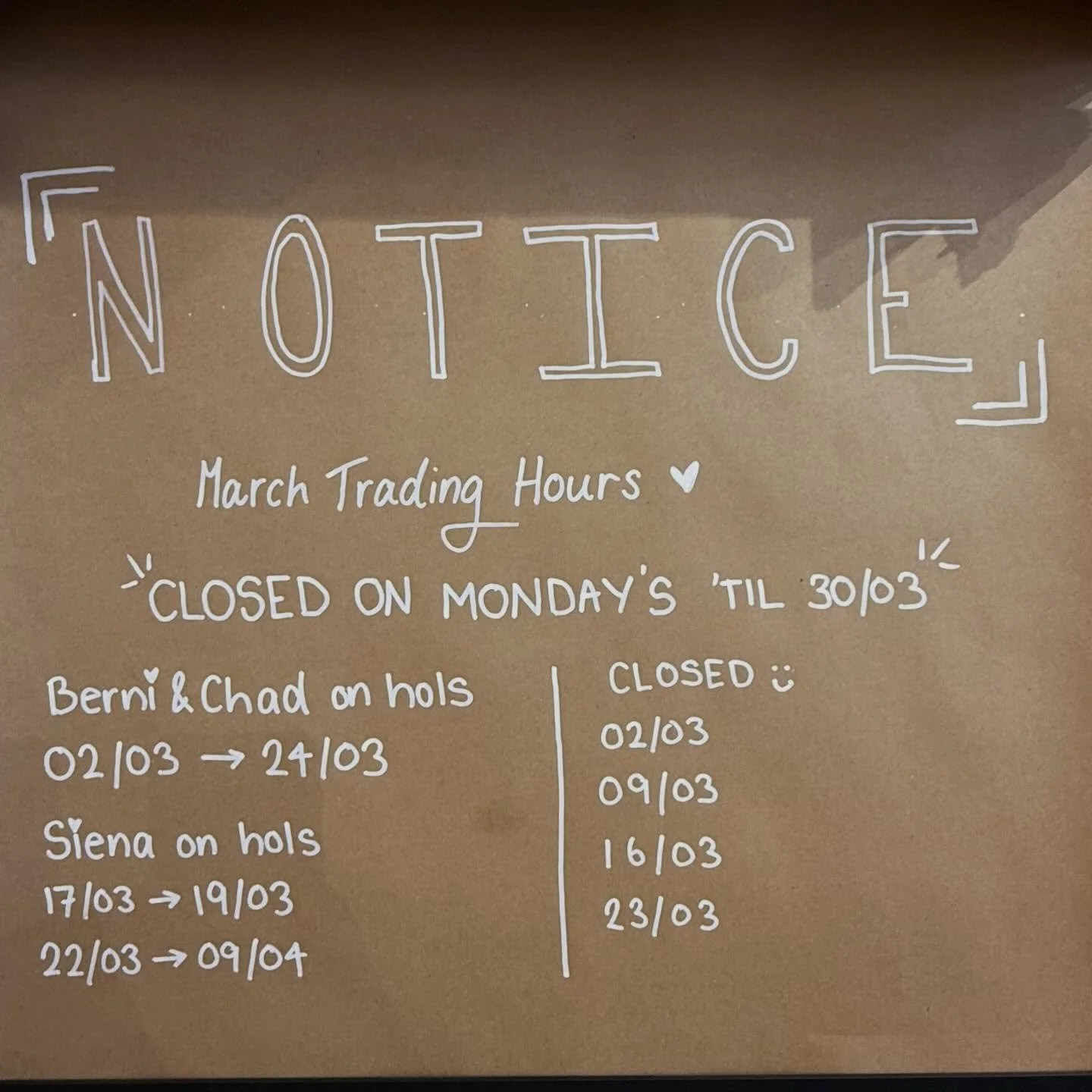 March trading hours 🤍🧡
