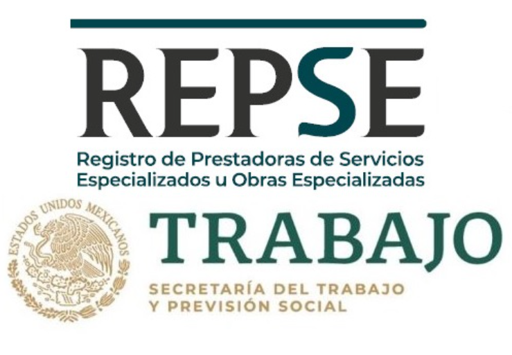 Logo of REPS, the register for service providers and specialized works, with the word 'TRABAJO' and the seal of the United Mexican States, Secretariat of Labor and Social Welfare.