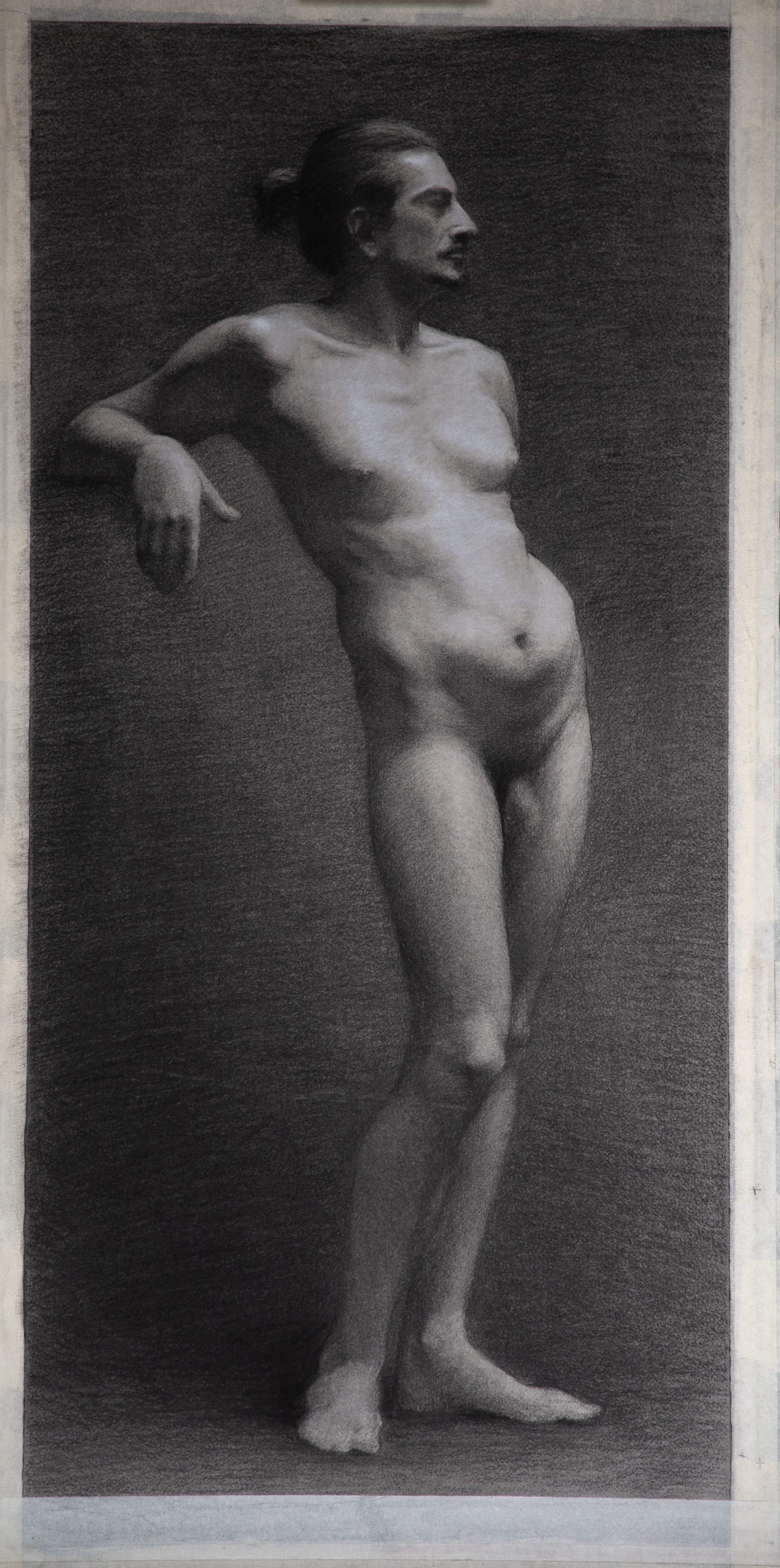 Alessio - Life drawing, charcoal and white chalk on toned Arches paper