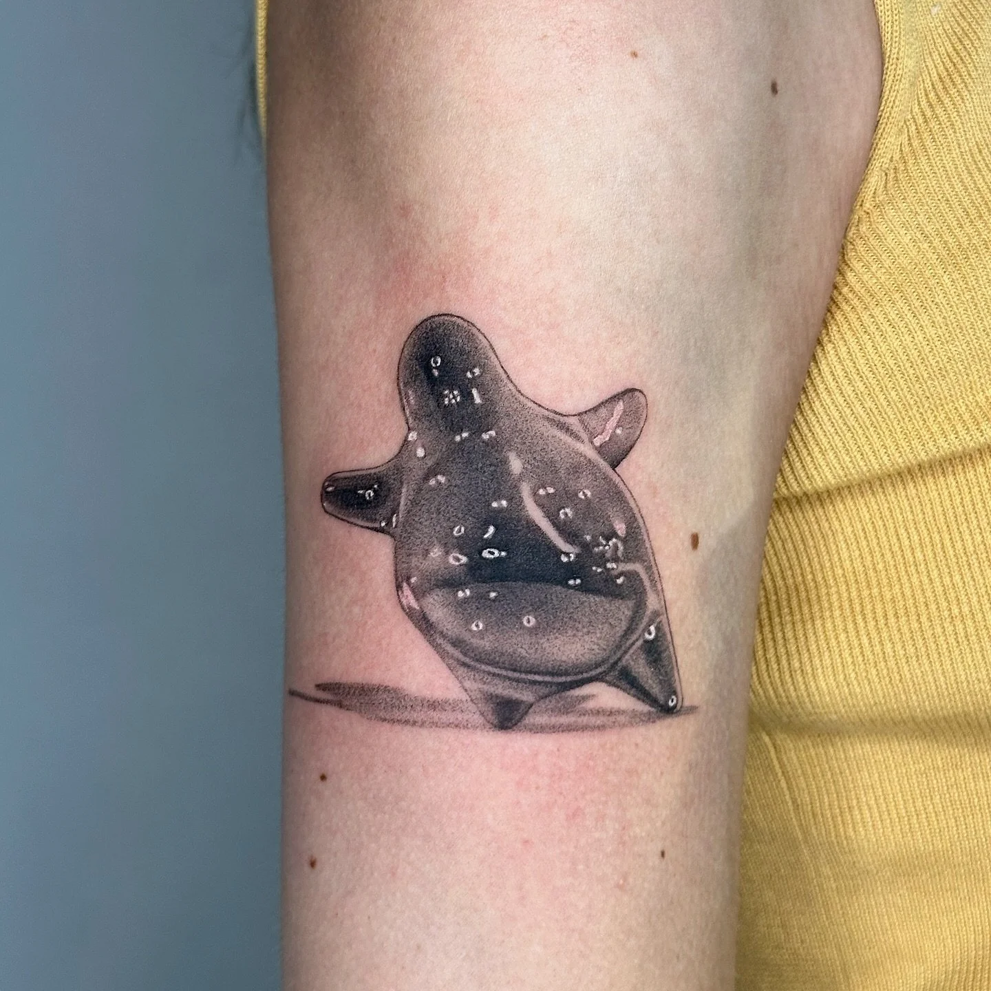 The cutest Flubber ever for sweet Sara ! Thank you so much for traveling to see me and getting this iconic tattoo 🧪