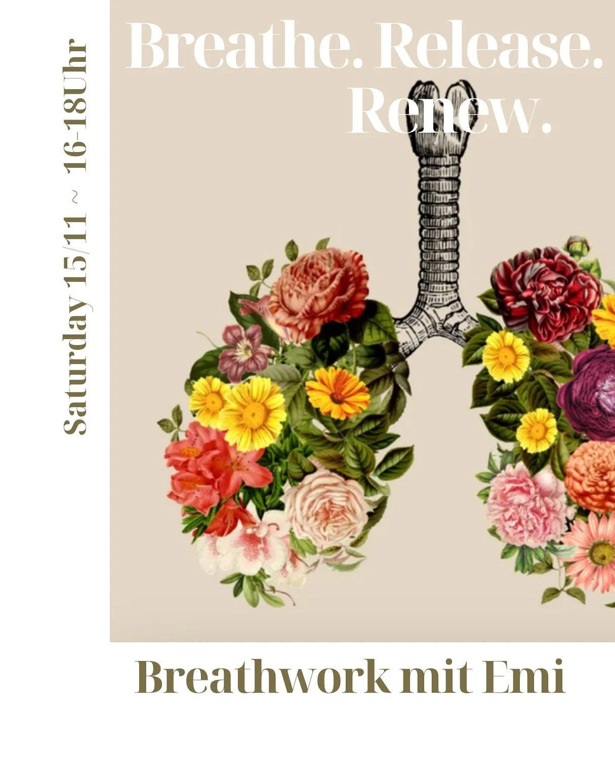 Breathe. Release. Renew - Breathwork Journey 
Wann hast du das letzte Mal wirklich tief geatmet – so, dass du dich wieder mit dir verbunden gefühlt hast?
In unserer hektischen Welt bleibt oft wenig Raum, um einfach zu sein. Diese Session